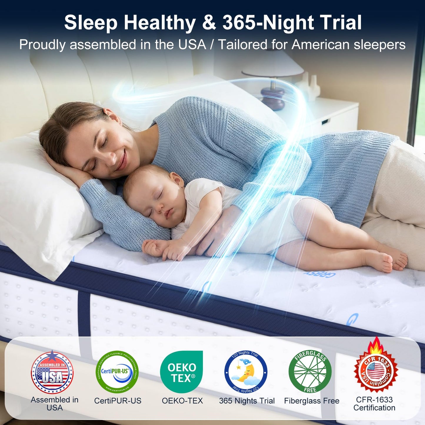 Grbsy 12 Inch Full XL Mattress, 7-Zoned Support Hybrid Full XL Size Mattress in A Box with Cooling Gel Memory Foam & Pocket Coils for Back Pain Relief, Assembled in USA, Motion Isolation, Medium Firm
