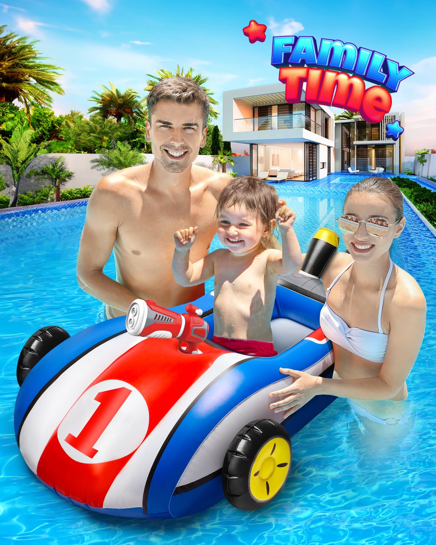 HopeRock Pool Floats Toys for Kids with Water Gun - Inflatable Ride-on Pool Toys for Kids Ages 3-8, Toddler Pool Float, Summer Outdoor Water Pool Games Toys for Boys and Girls
