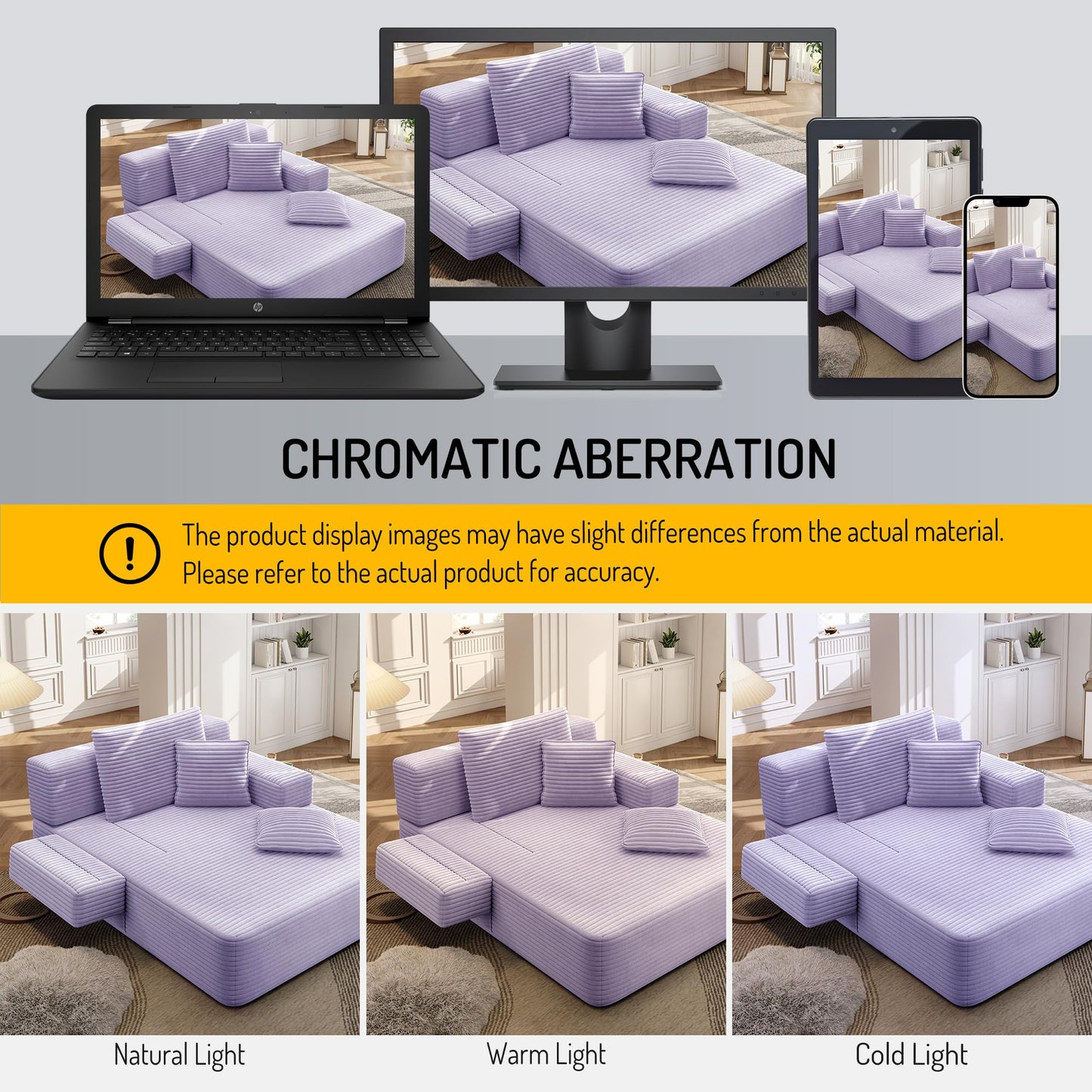 Oversized Convertible Chaise Lounge Chair Indoor, Corduroy Upholstered Boneless Sleeper Sofa Bed with Side Pockets, Modern Deep Seat Cloud Couch Reading Chairs for Living Room (Purple)