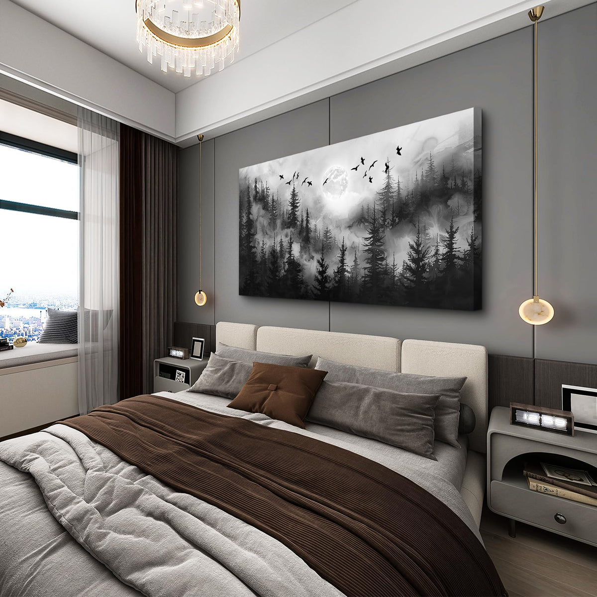 Lapremoly Forest Tree Painting for Living Room Modern Landscape Wall Art Canvas Prints Black And White Pictures Home Decor Bedroom Bathroom Office Wall Decor Artwork Ready To Hang Home Decoration