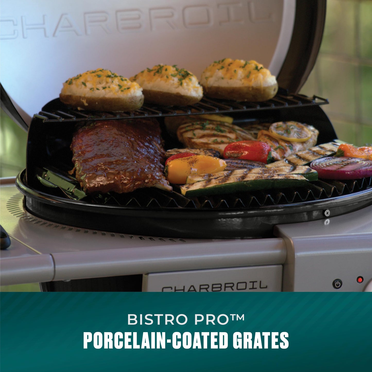 Charbroil 3-in-1 Dual Fuel Outdoor Bistro Pro Electric Grill & Griddle + Charcoal Mode BBQ, Black - 25302145