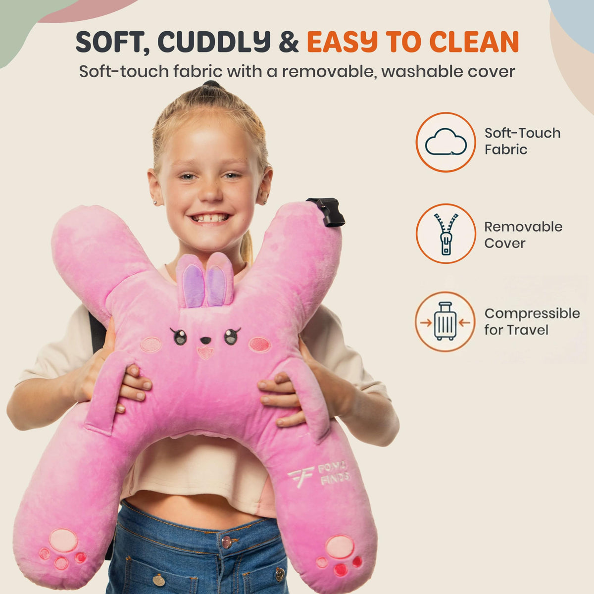 FOMO Finds Kids Car Sleeping Pillow, Neck & Back Support, Purple Rabbit