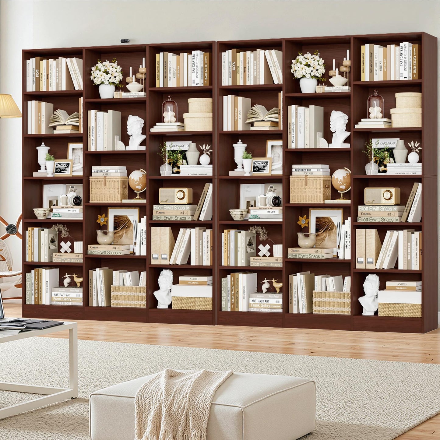 FACBOTALL Triple Wide Bookshelf, Large Bookshelf with 17 Display Shelves