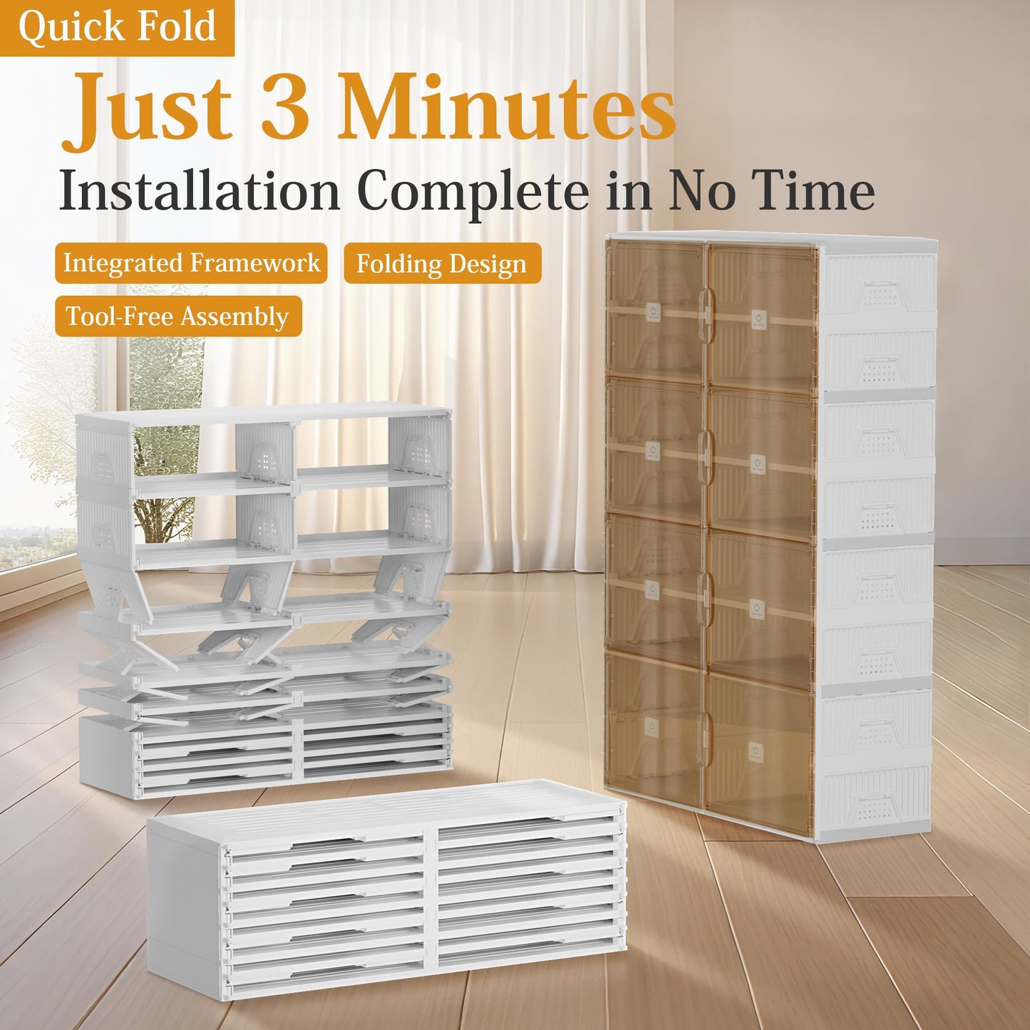 SPIEEK Foldable Shoe Rack Organizer for Entryway with Clear Magnetic Doors - Large Capacity Shoe Cabinet for Boots, Sneakers & All Shoes, Easy Assembly, White 9-Tier 36 Pairs