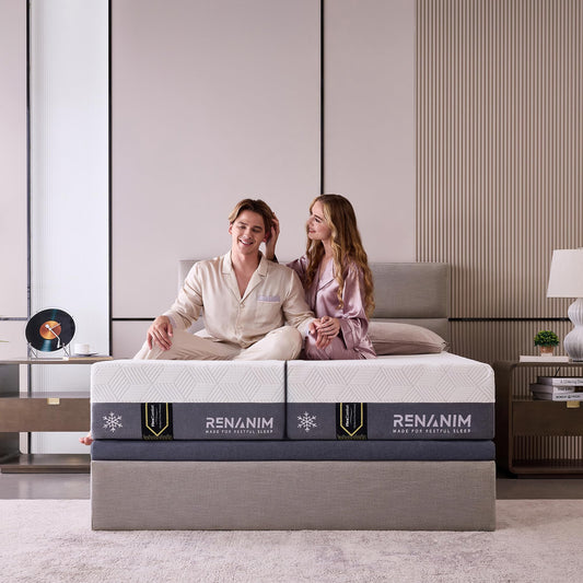 Renanim Split King Medium Firm Cooling Gel Memory Foam Mattress - 12 Inch Breathable Comfort, Motion Isolation Mattress in a Box