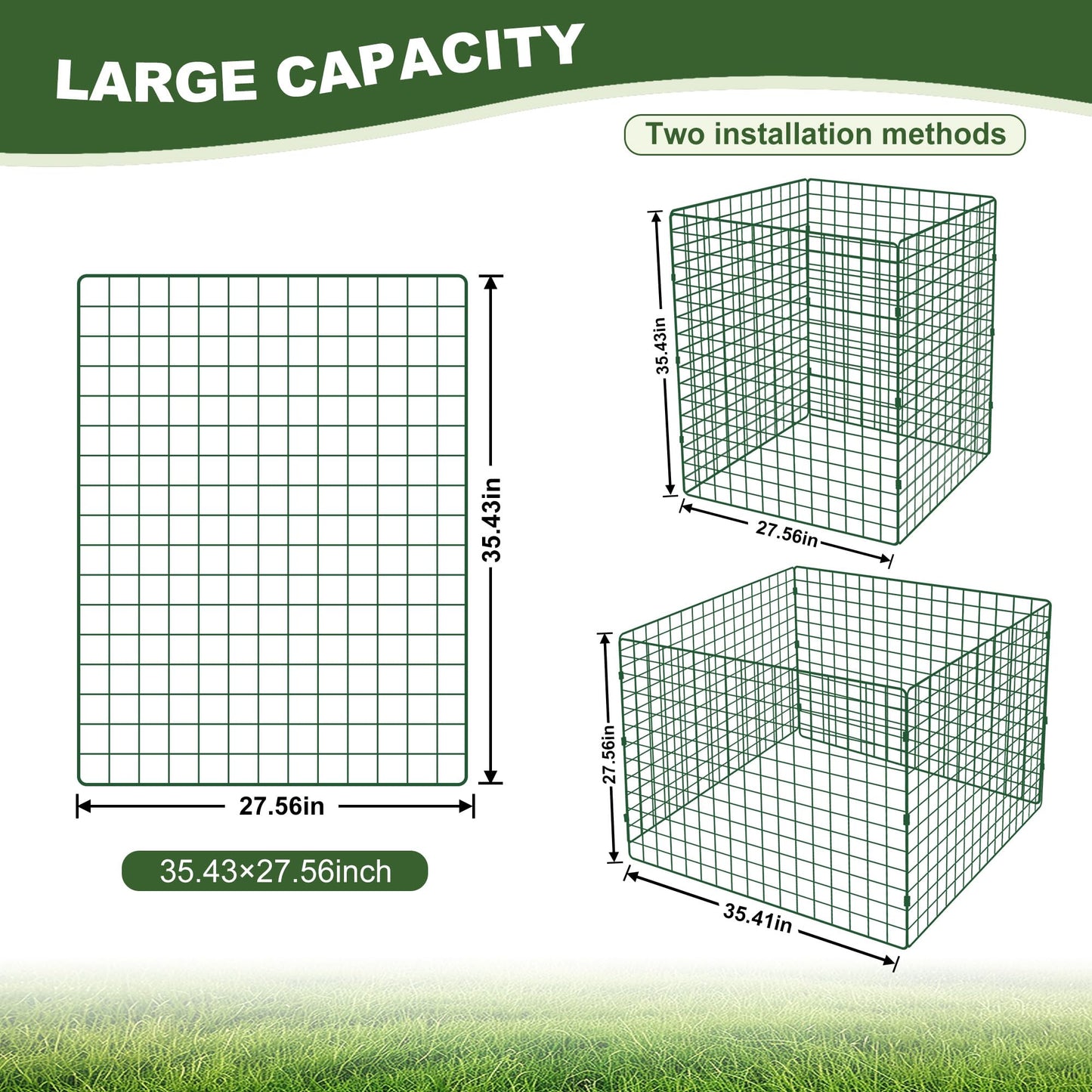Large Compost Bin Outdoor, Square Mesh Garden Wire Compost Bin for Stacking Leaves and Yard Waste Green 36X36X28 Inches