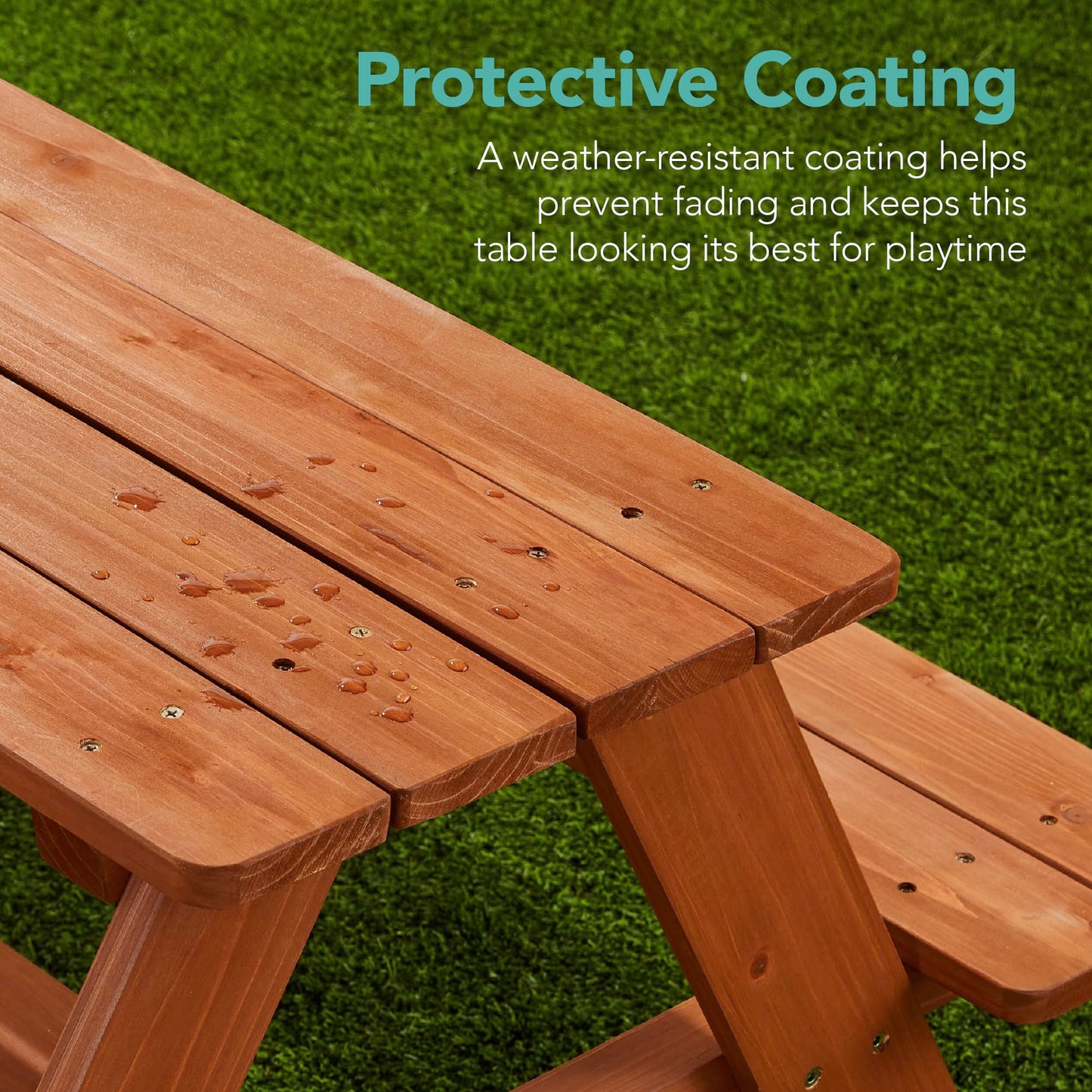 Best Choice Products Wooden Kids Picnic Table with Umbrella, Outdoor Activity Table Set with Built-in Benches, 220 lb Capacity per Bench - Golden Brown/Navy
