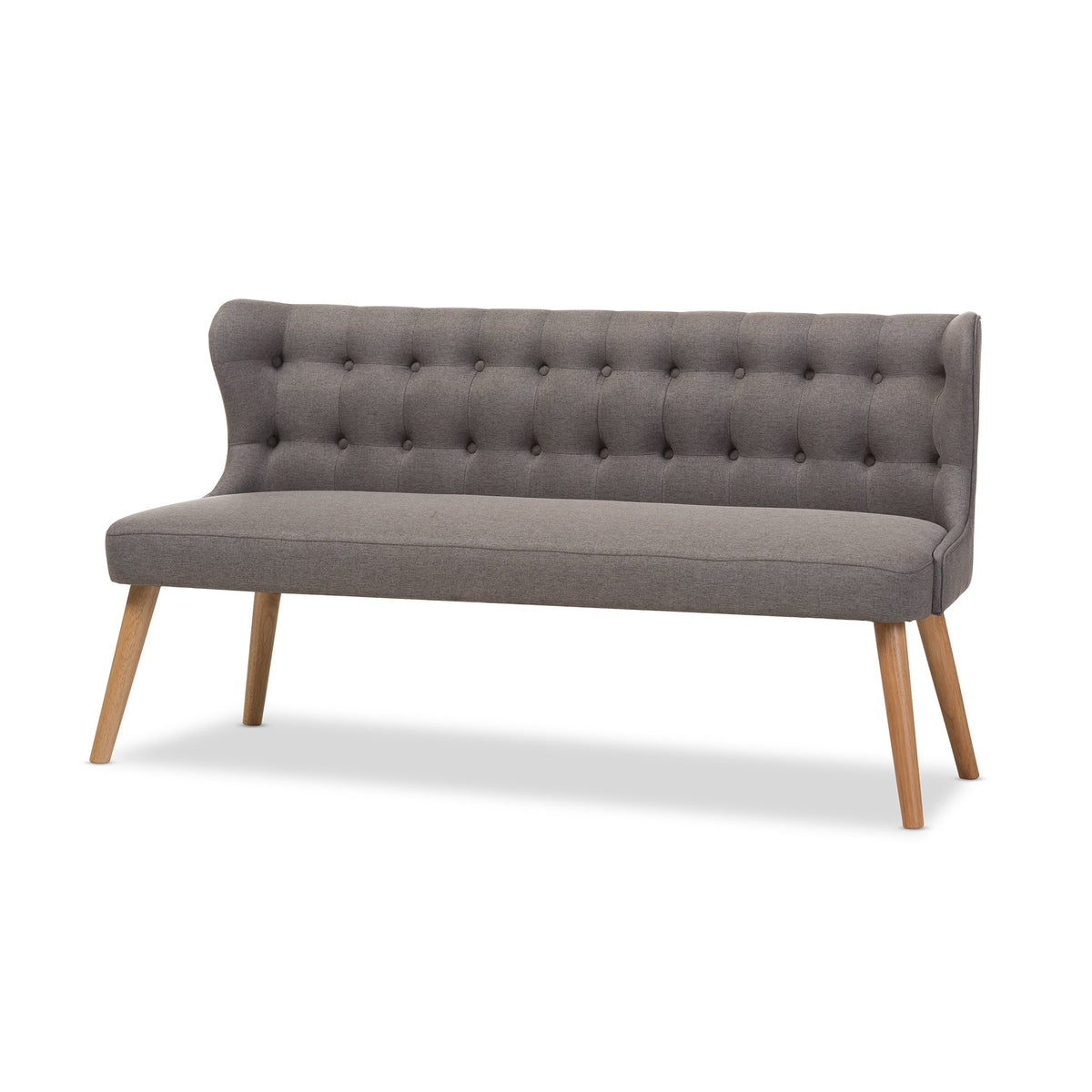 Baxton Studio Parisa Grey Fabric & Natural Wood Finishing 3 Seater Settee Bench, gray