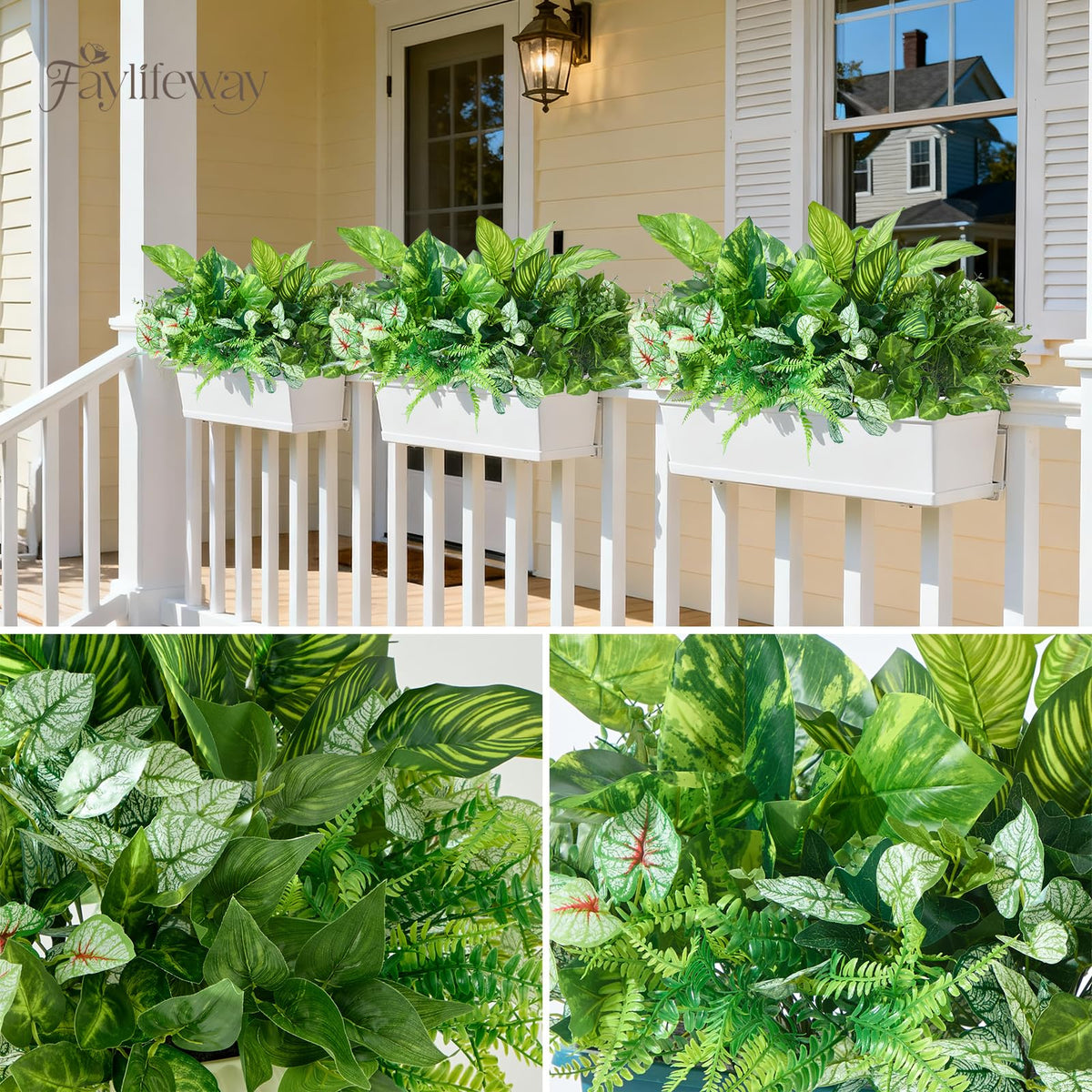 Faylifeway 12 Bundles Artificial Plants Outdoor, UV Resistant Greenery