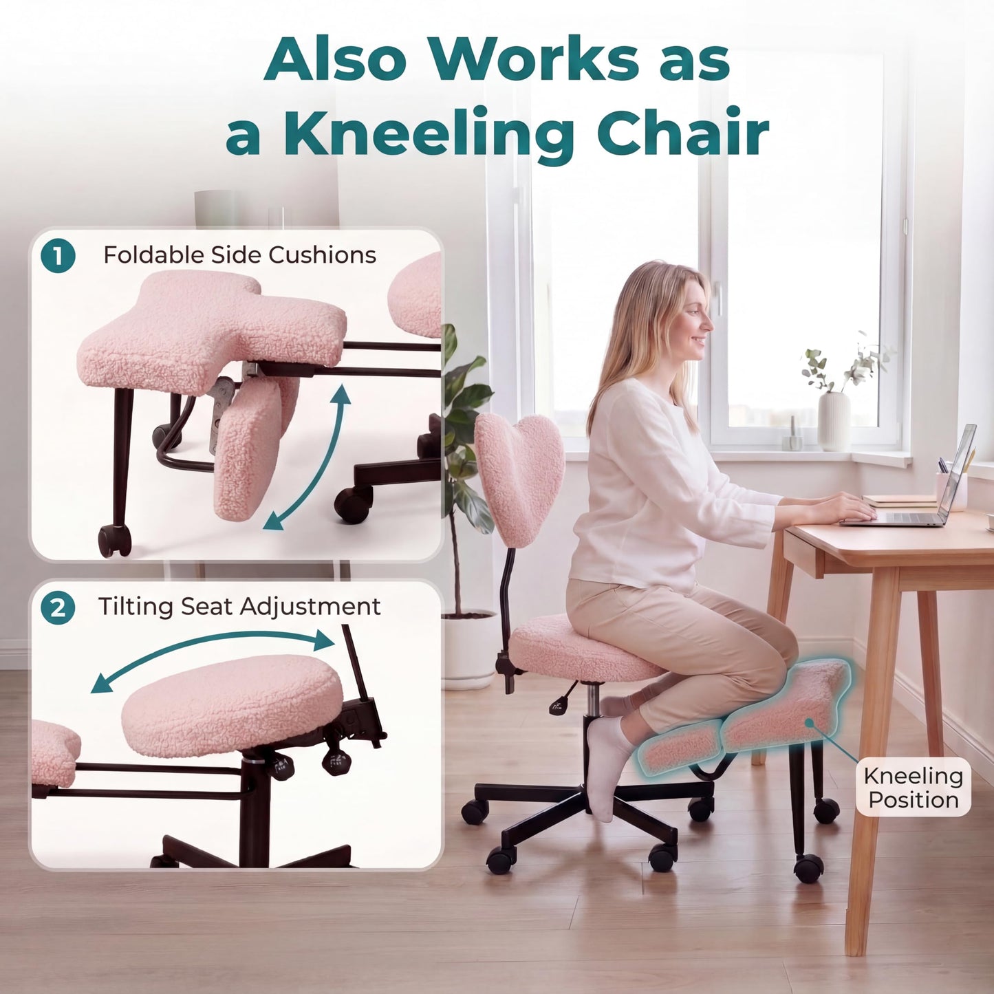 Ergonomic Cross Legged Office Chair with Foot Rest for Kneeling Seating - Crisscross Desk Chair with Wheels for ADHD to Sit Cross Legged - Multi-Position Adjustable Seat with Back Support for Women