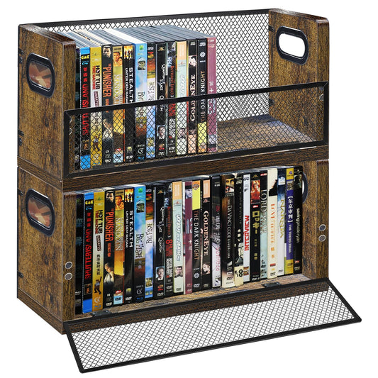 PUTNATRUE DVD/Blu ray Storage Rack, 2 Pack DVD Holders Hold Up To 56 DVDs (28 Each), Stackable DVD Tower also Used for CDs, Video Game Cases, Vhs Taps, Desktop Organizer of Music and Movie Discs
