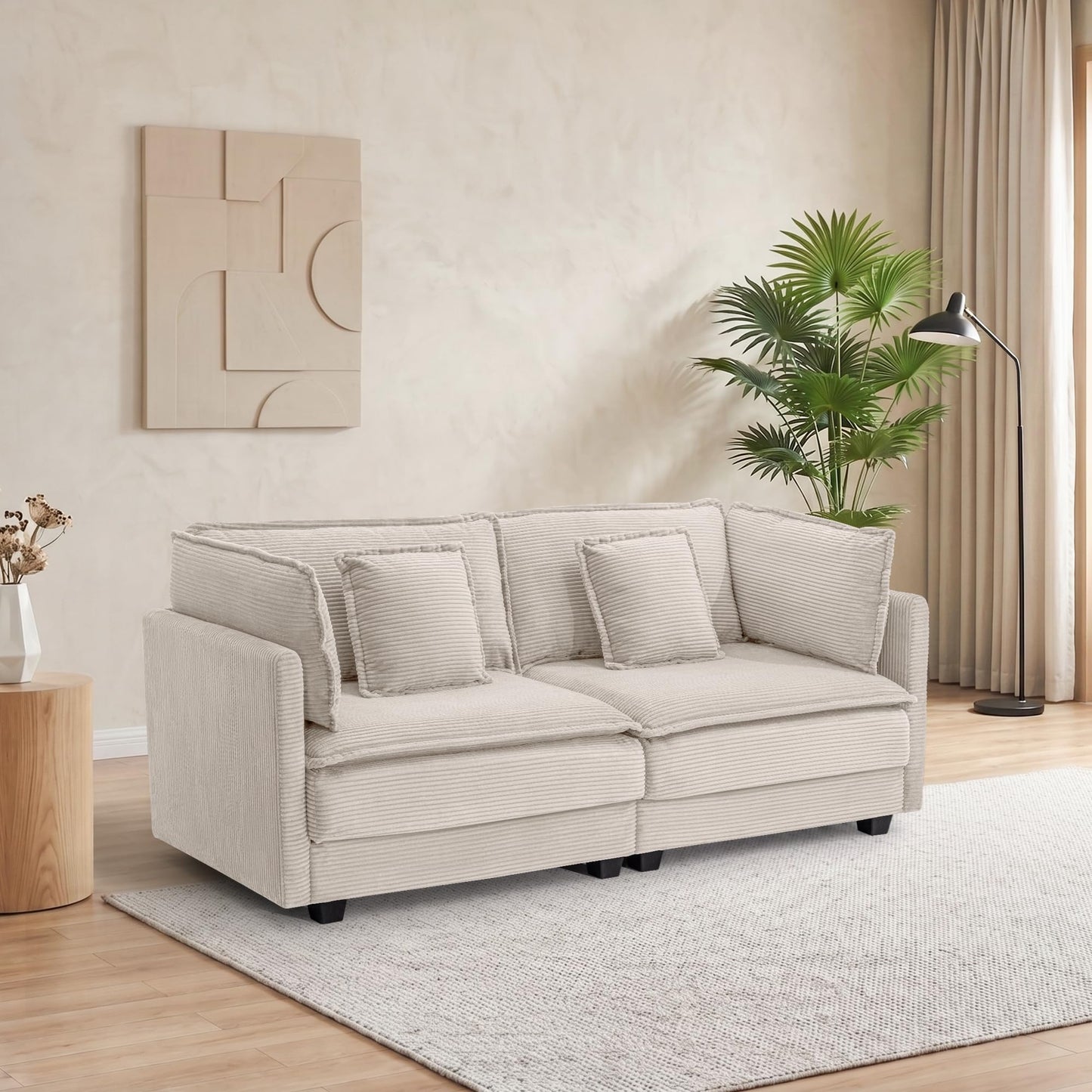 Nestvado 78.4" Corduroy Loveseat Couch, Small 2 Seater Sofa Modern Upholstered Couch for Living Room Apartment Bedroom, Beige
