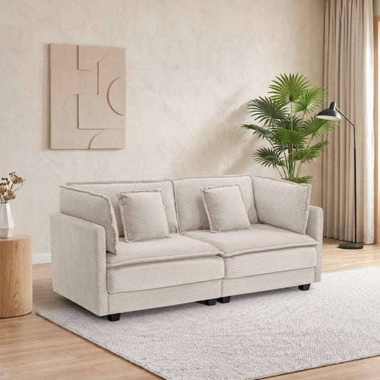 Nestvado 78.4" Corduroy Loveseat Couch, Small 2 Seater Sofa Modern Upholstered Couch for Living Room Apartment Bedroom, Beige
