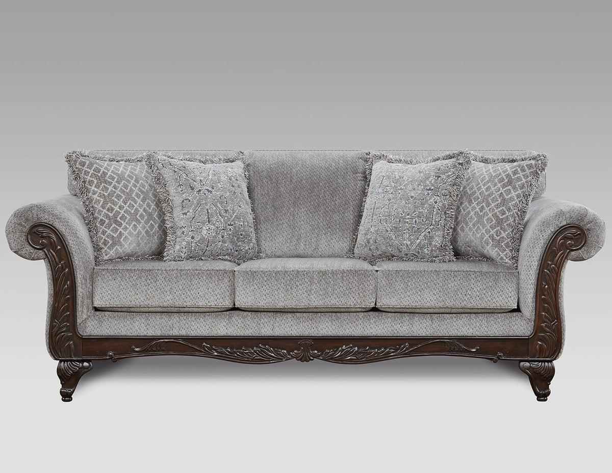 Hernen Carved Wood Frame 5-Piece Living Room Set, Gray