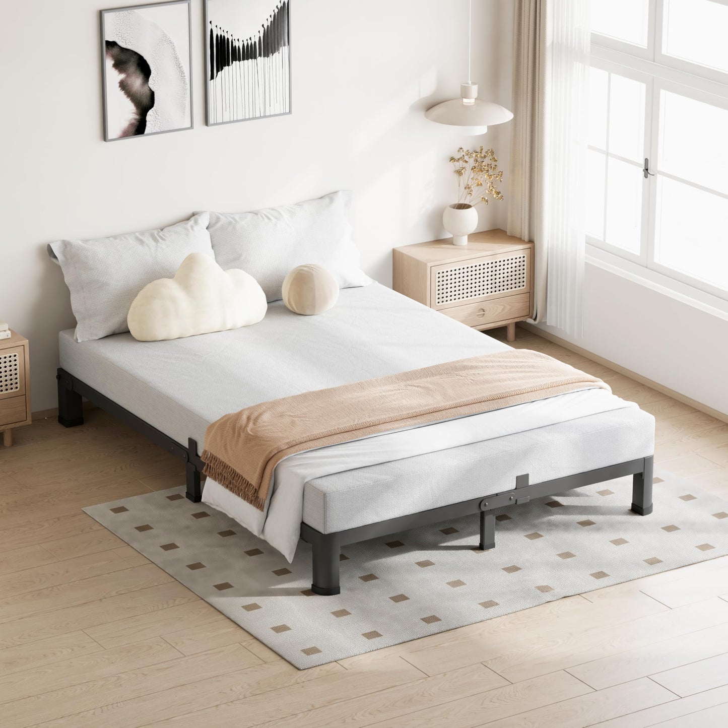 VIPSHOW 4 Inch Full Size Bed Frame, 3500Lbs Heavy Duty Metal Platform with Round Corner Legs Mattress Slide Stopper, Steel Slat Support No Box Spring Needed, Noise Free, Non-Slip, Easy Assembly