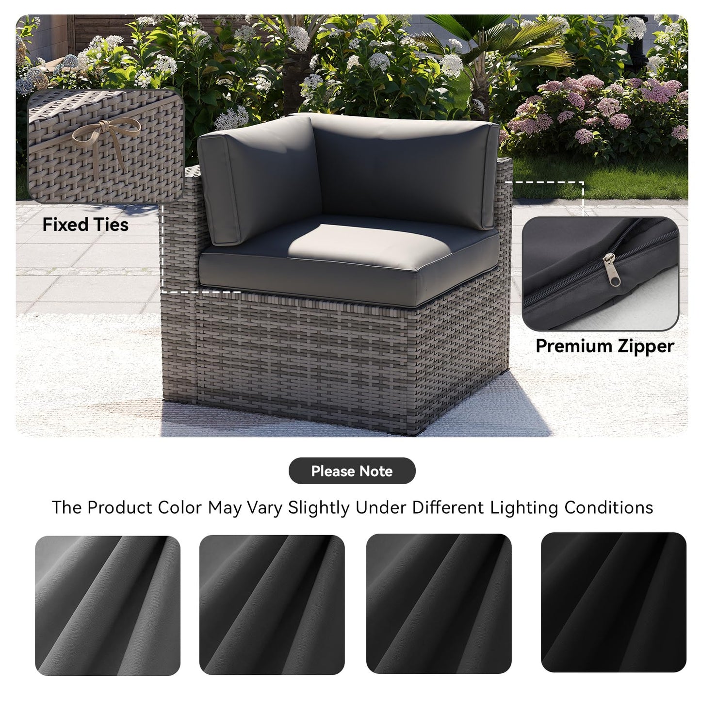 Aoxun 14pcs Patio Cushion Covers Replacement, Waterproof Outdoor Furniture Cushion Covers with Zipper and Non-Slip Bottom, Patio Sofa Couch 3 Sizes for Patio Sectional, Covers Only (Grey)