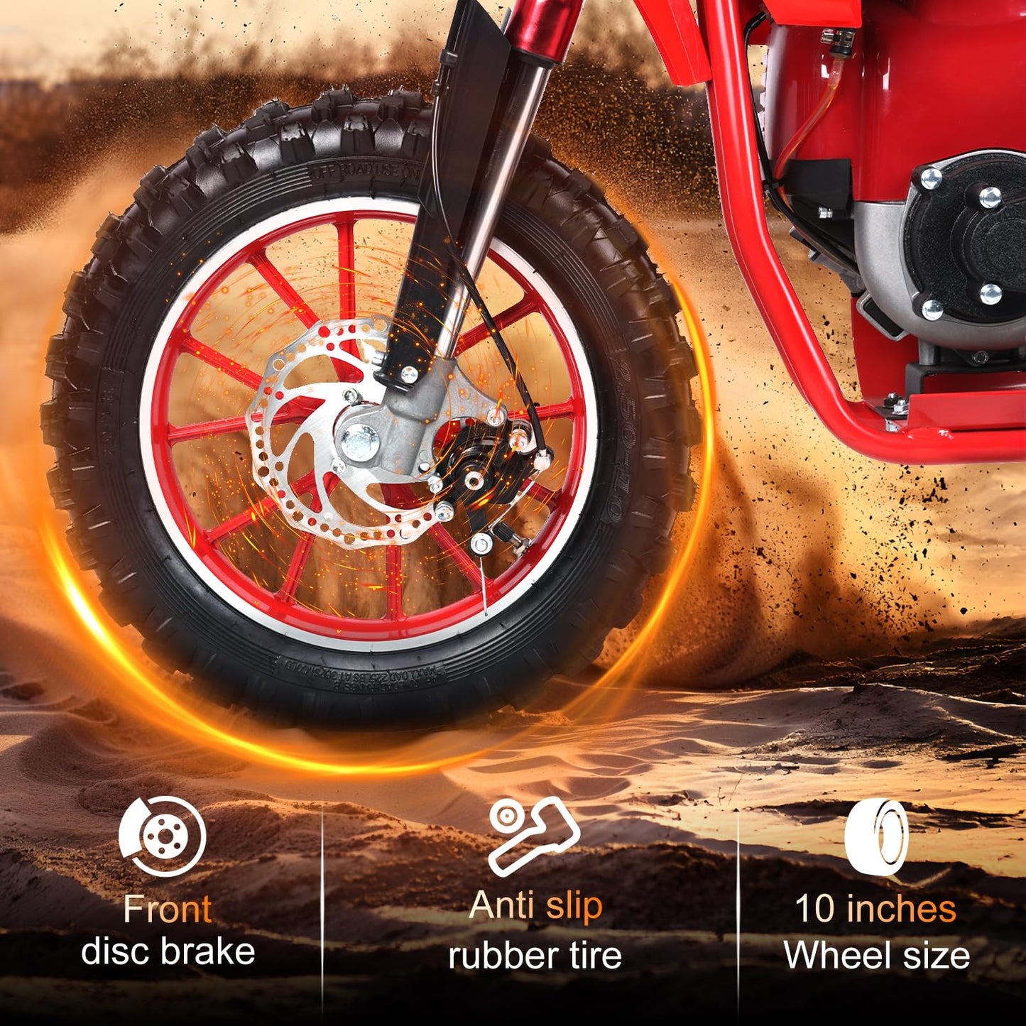 gihusrzx Kids Dirt Bike, 50CC 4-Stroke Gas Powered Mini Dirt Bike, Off Road Dirtbike Motorcycle Mini Bikes, 22 MPH Max Speed, Easy Pull Start, Front & Rear Disc Brakes, 220 LBS Capacity Red