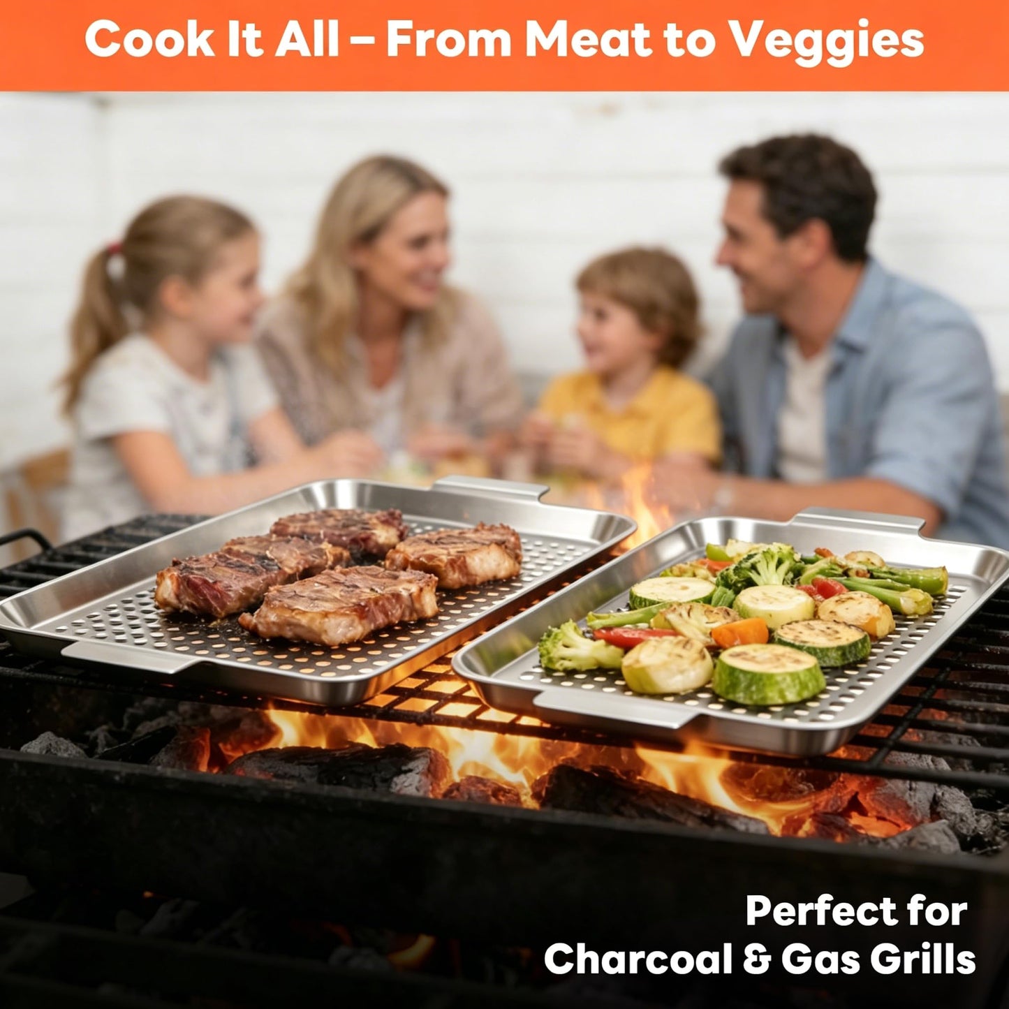 Ayiusideza 2PCS Grill pan, Stainless Steel BBQ Grill Topper for Outdoor Grill with Hole, suitable for picnicking, camping, yard (2 pieces)
