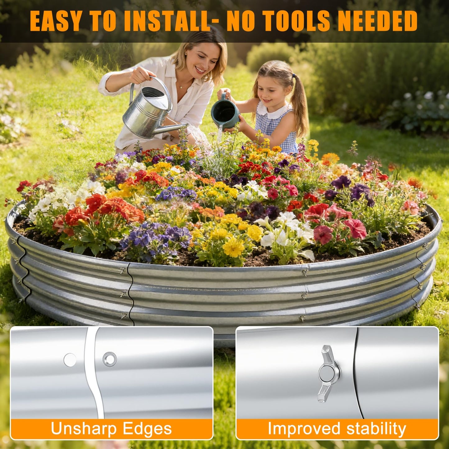 Heavy Duty 48 Inch Fire Pit Ring - 0.8mm Thick Galvanized Steel, Rust Resistant, Tool-Free Assembly, Large Outdoor Fire Pit for Camping, Backyard, Patio, Garden, Also Use as Planter