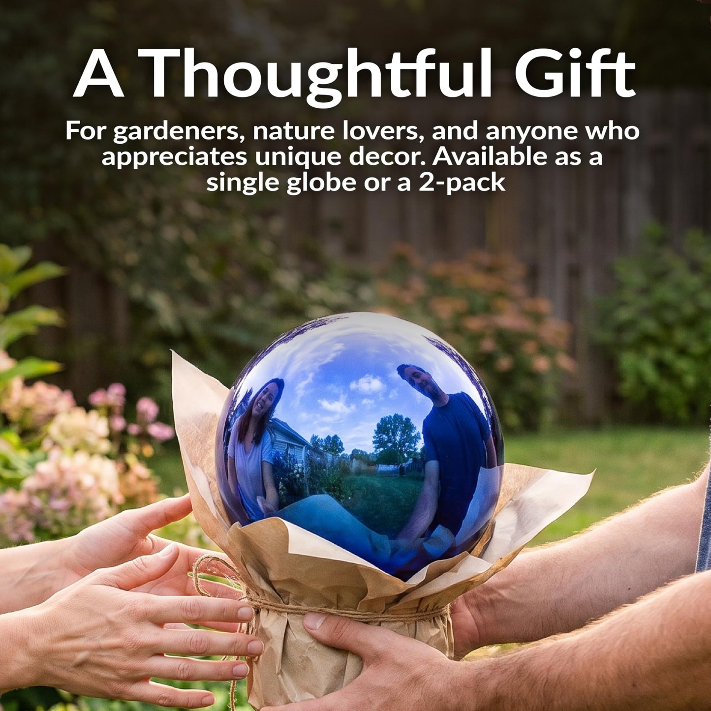 Sunnydaze 10-Inch Handblown Mirrored Glass Gazing Ball - Reflective Outdoor Garden Globe Sphere for Yard, Patio, Flower Bed, Walkway, and Landscape Decor - Blue Stainless Steel Finish