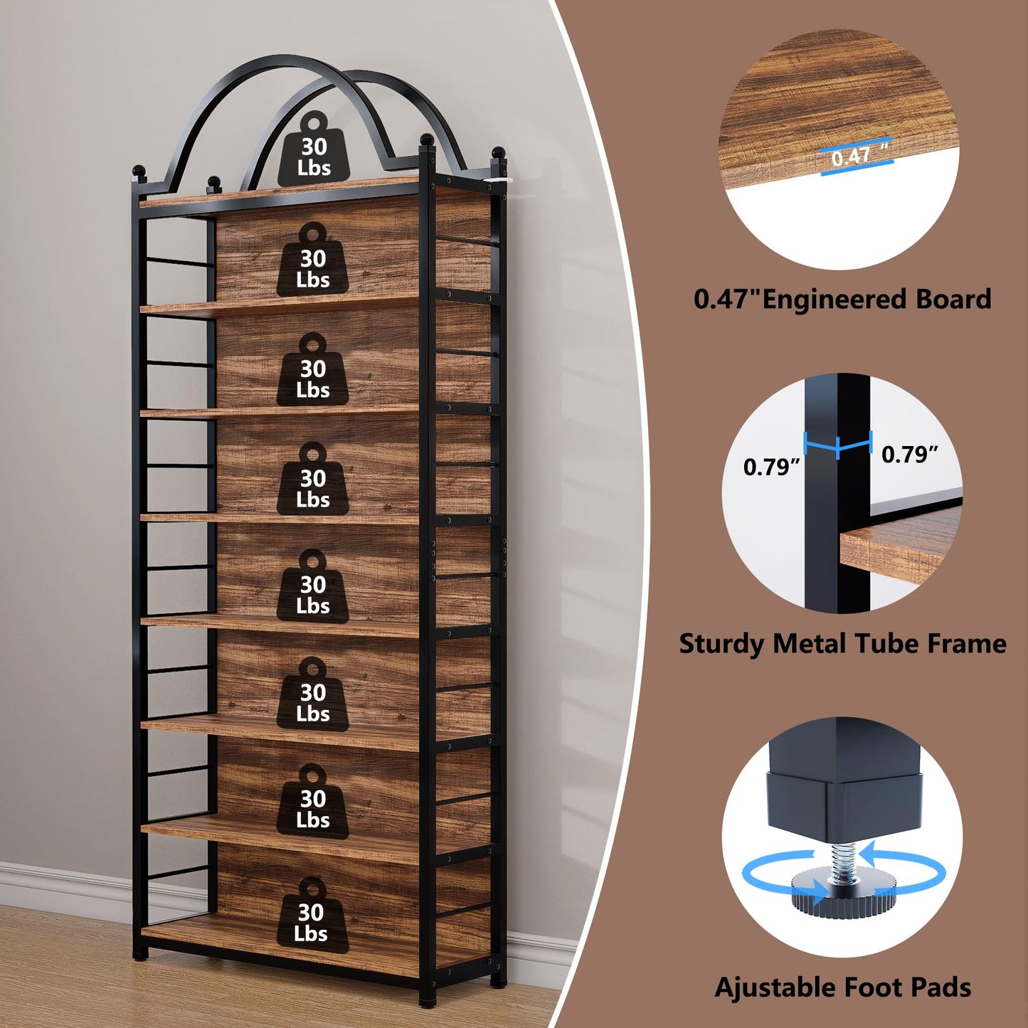 MUVJUG CD Storage Rack Holds 400+ CDs, 8-Tier CD DVD Storage Tower Organizer, Large Media Storage Shelf with Adjustable Feet for Living Room Bedroom Home Entertainment, Rustic Brown