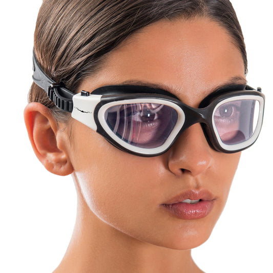 AqtivAqua Swimming Goggles Swim Goggles for Adults Men Women Kids Youth Girls Boys Children DX (Clear-Lenses White/Black-Frame)