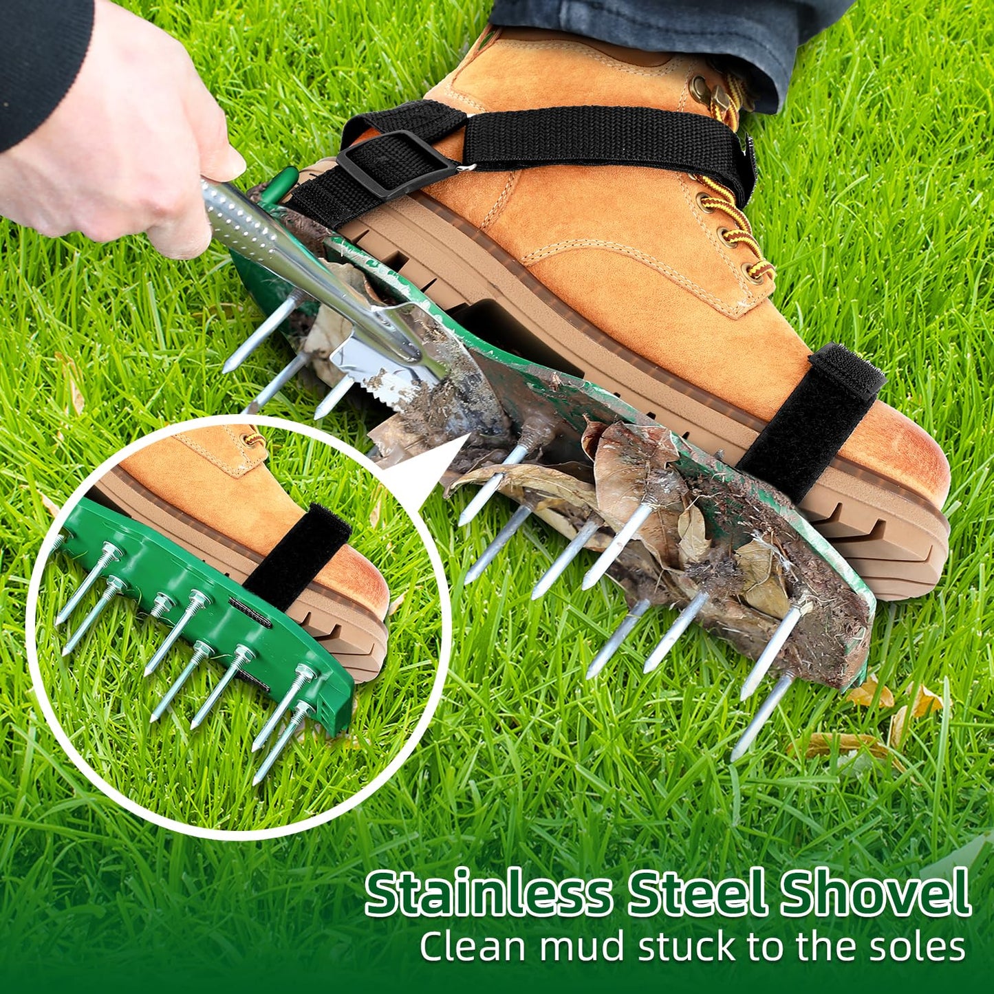 Ohuhu Lawn Aerator Shoes with Hook & Loop Straps, All New Unique Design Free-Installation Heavy Duty Spiked Aerating Sandals, One-Size-Fits-All for Yard Patio Lawn Garden