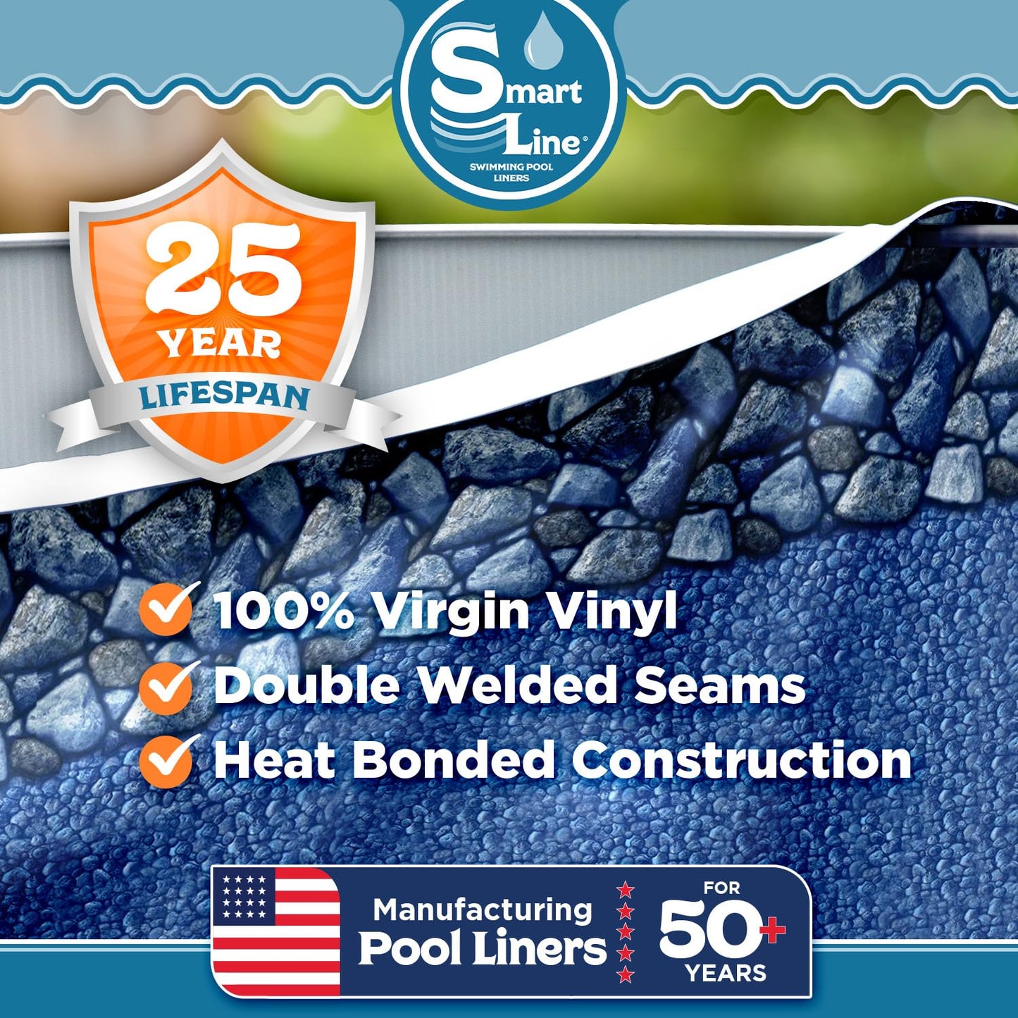 Smartline 24 ft Round Swimming Pool Liner | Coastal Rock | Unibead Style | 52 Inch Wall Height | 25 Gauge Heavy Duty Virgin Vinyl | Designed for Steel Sided Above Ground Pools