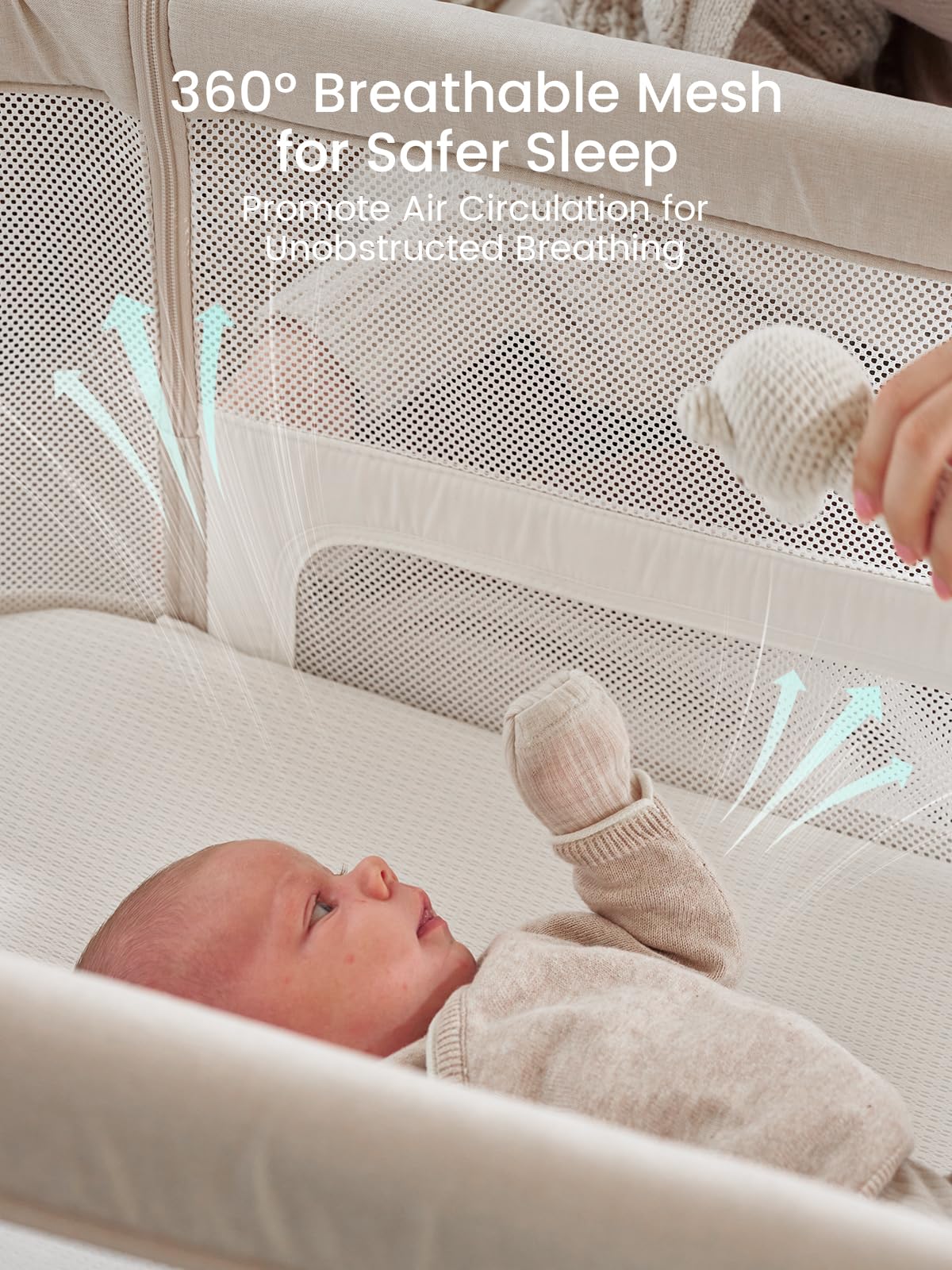 GROWNSY 5-in-1 Baby Bassinet Bedside Sleeper with Gentle Manual Rocking