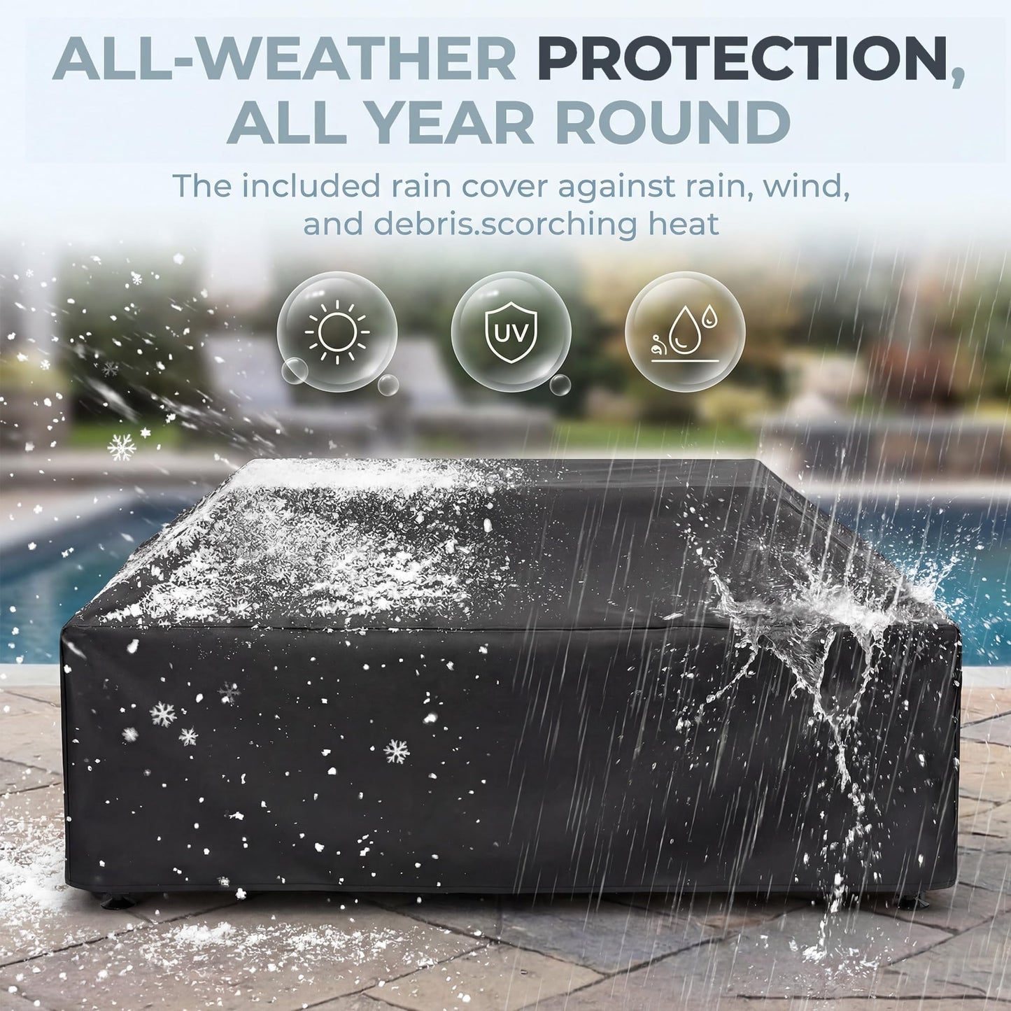 NICESOUL 42" Outdoor Propane Fire Pit Table, 50,000 BTU Rectangle Natural Gas Firepit with Tank Table, No Assembly Low Profile Fire Table for Outside Patio & Backyard, CSA Certified, Grayish White