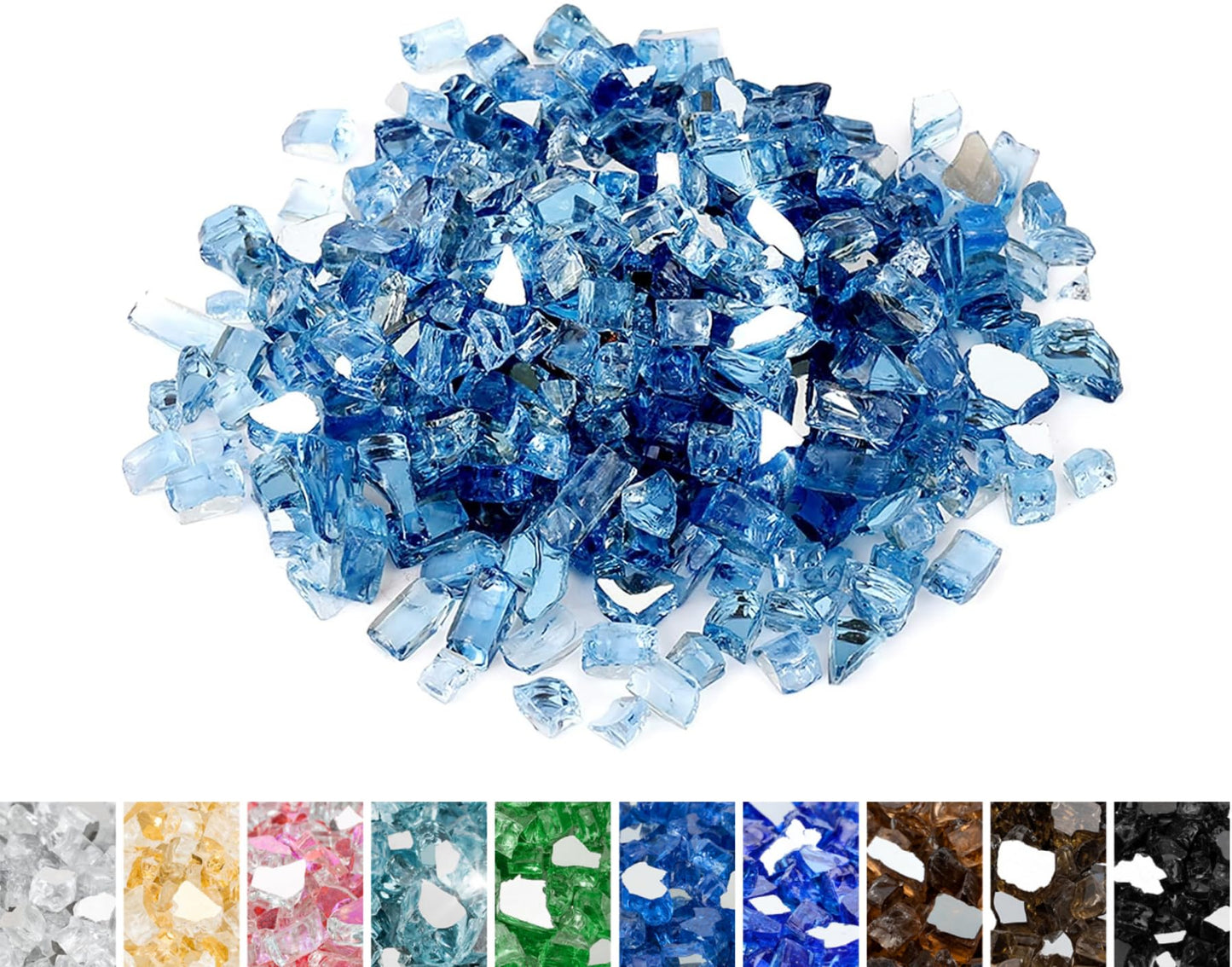 Mr. Fireglass 10lb High Luster Fire Glass, 1/4 Inch Reflective Pacific Blue