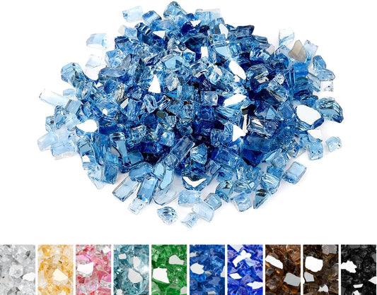 Mr. Fireglass 10lb High Luster Fire Glass, 1/4 Inch Reflective Pacific Blue