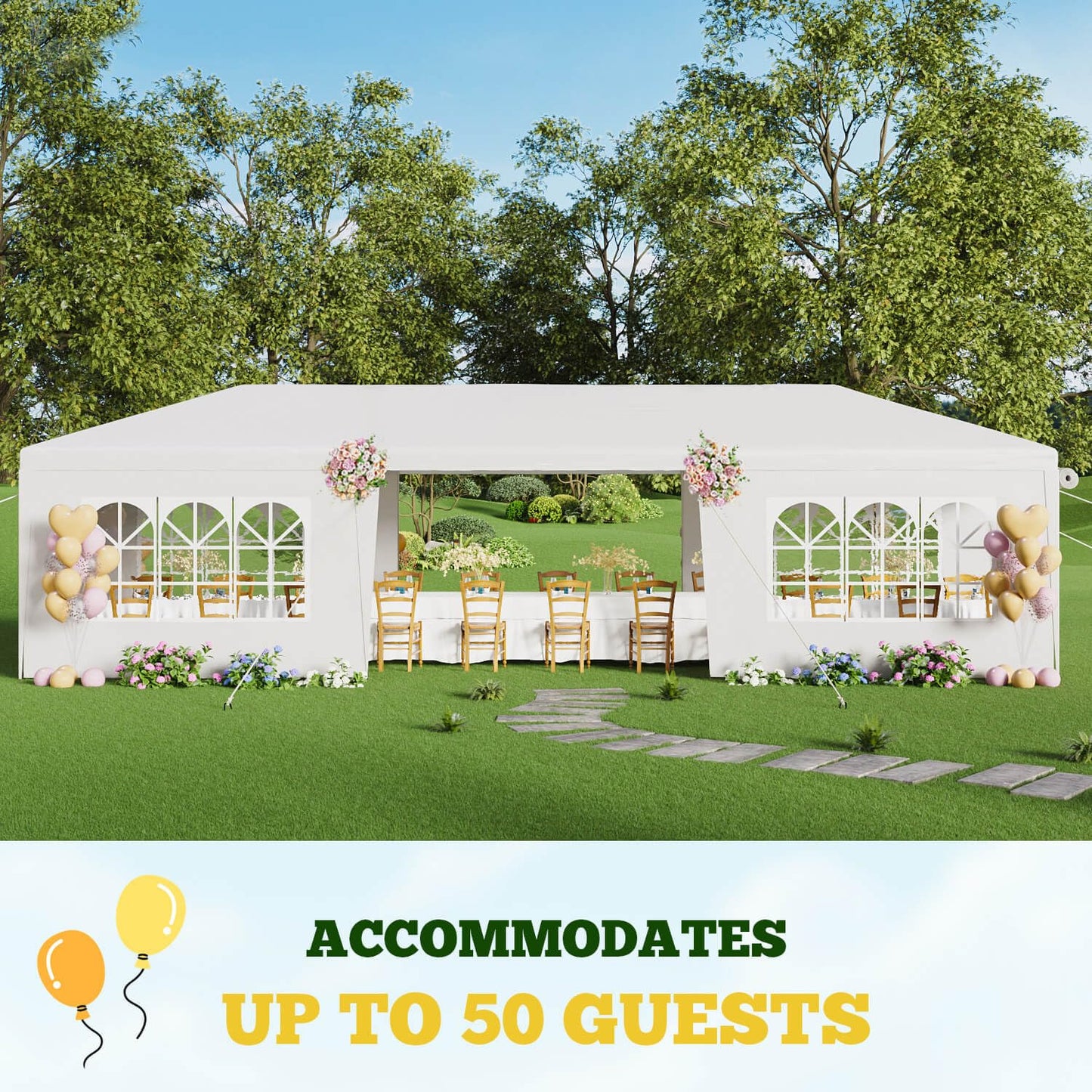 Angel Sar 10'x30' Party Tent with 8 Removable Sidewalls, Waterproof White Outdoor Gazebo for Weddings, Backyard Events, and Markets