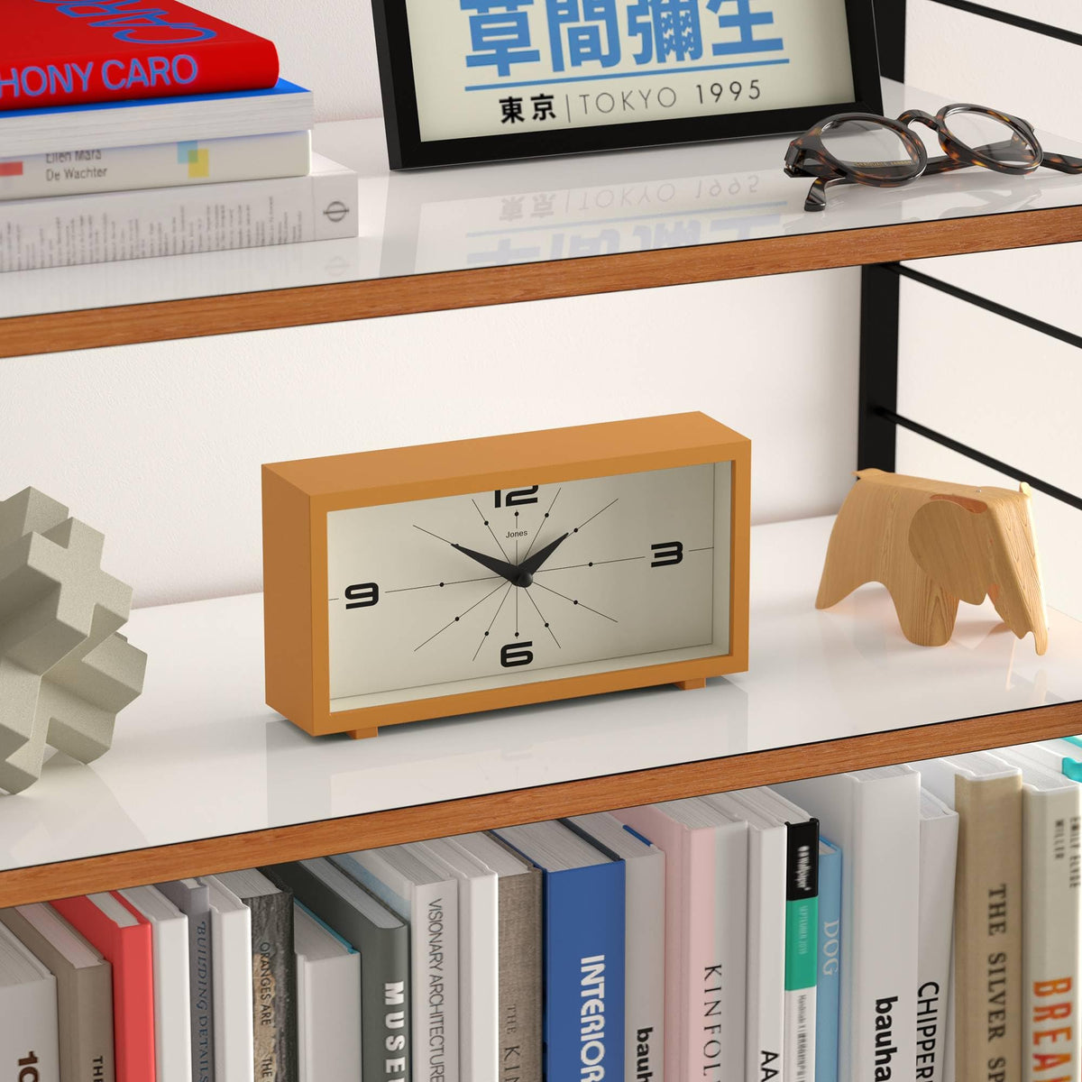 JONES CLOCKS® Odeon Desk Clock | Modern Rectangular Design | Mustard Yellow