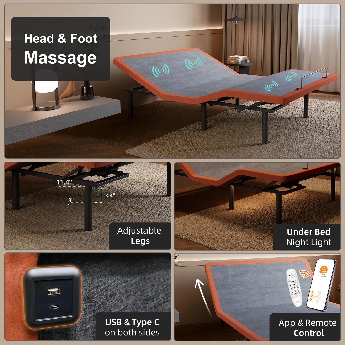 ESHINE King Adjustable Bed Frame Base - 3000 Premium Series