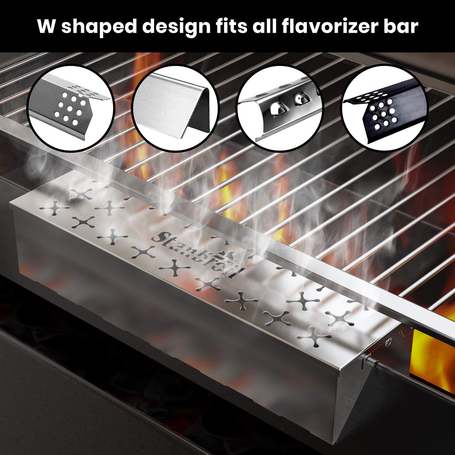 Stanbroil Stainless Steel Smoker Box for Gas Grilling, Wood Chip Smoking Box for Enhanced Smoke Flavor, Double V-Shape Design and Hinged Lid for Gas & Charcoal Grill