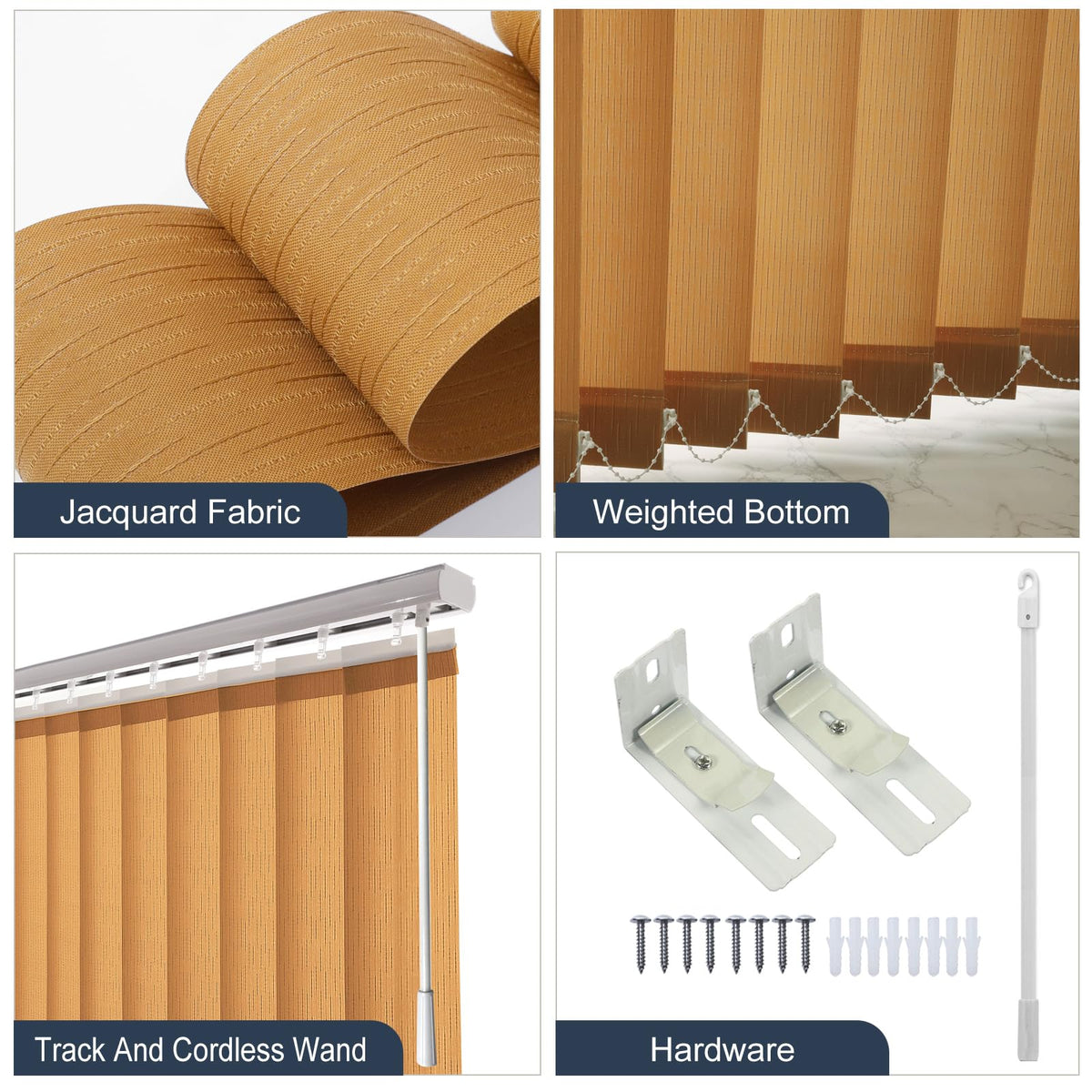 Cordless Fabric Vertical Window Blinds, Sliding Door Blinds & Shades, Privacy Window Shades, Vertical Blinds for Doors, Sliding Blinds, Khaki