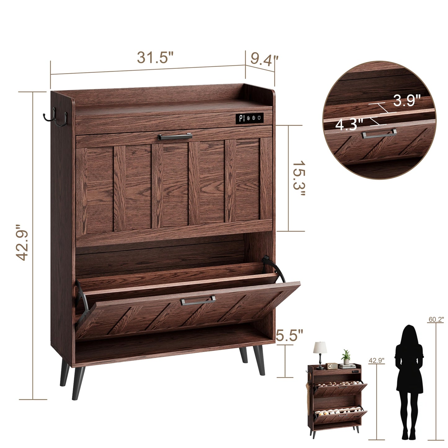 ChooChoo Shoe Storage Cabinet with 2 Flip Drawers and Deodorizer