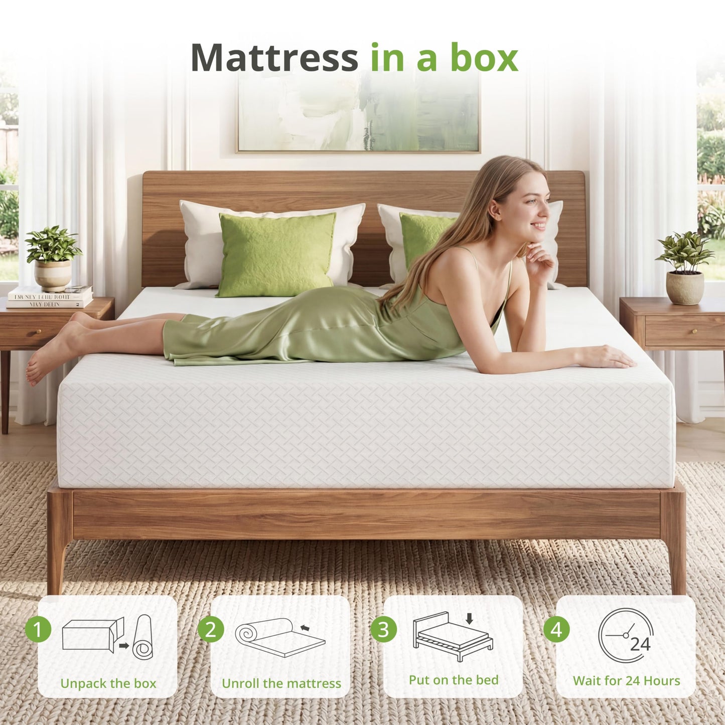 EGOHOME Twin XL Memory Foam Mattress, 10 Inch Bed Mattress in a Box with Cooling Green Tea Gel, Relieve Pressure with Medium Firm Support, CertiPUR-US Certified, 80''L x 38''W, White