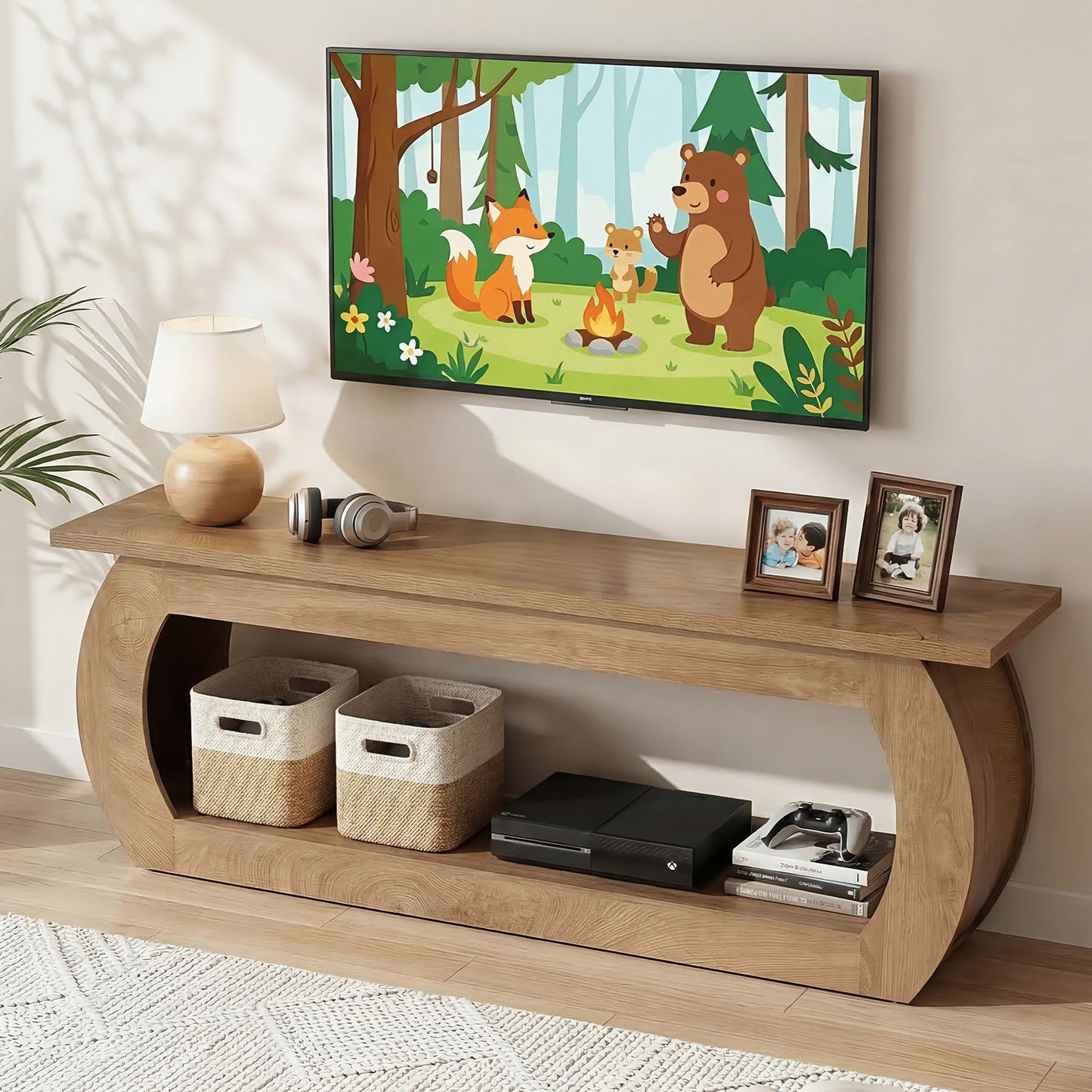 LITTLE TREE TV Stand for 65 Inch, Wooden Entertainment Center with Storage