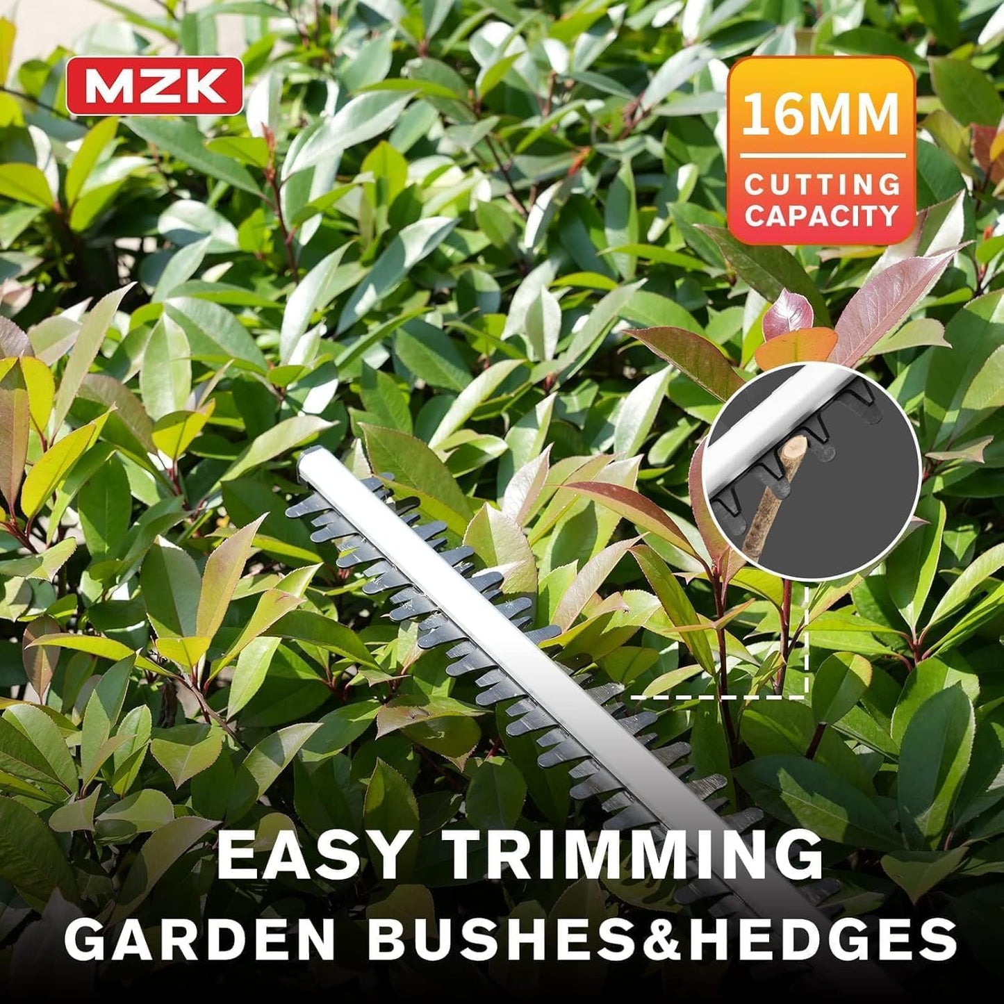 MZK 20V MAX 23-inch Cordless Pole Hedge Trimmer Attachment, 8-Feet Reach, Electric Hedge Trimmer with Extension Pole, Multi-Angle, for Garden Lawn Trimming(Two Batteries and Charger Included)
