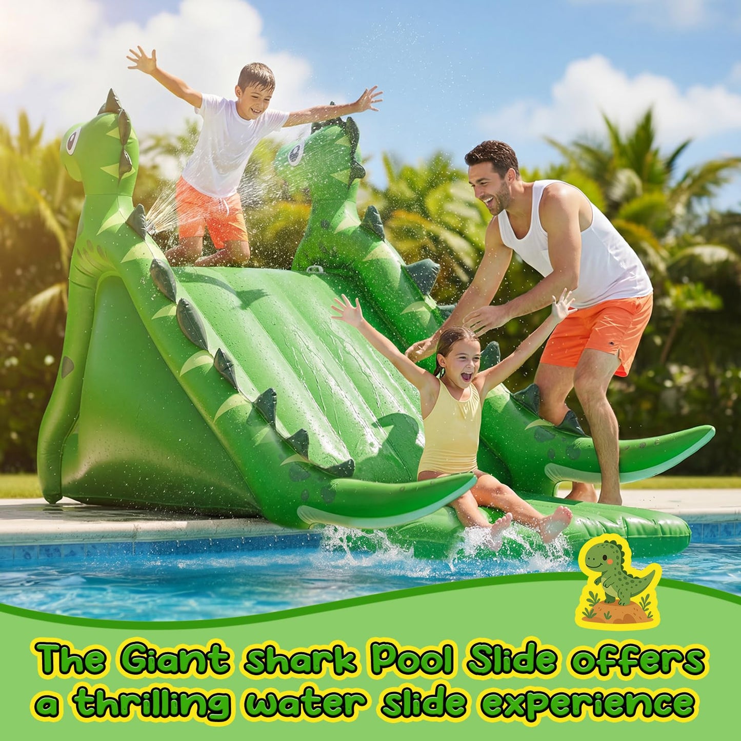 Seenelling 98 Inch Giant Inflatable Pool Slide for Kids & Adults, Swimming Pool Play Center Inflatable Water Slide for Inground Above Ground Pools, Summer Backyard Parties for Kids(Dinosaur,98 Inch)