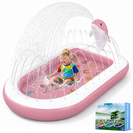 Splash Pads for Toddlers 1-3, Dolphin Toy Sprinkler for Kids, Outdoor Play Mat for Babies, 68" Backyard Inflatable Kiddie Pool, Splash Pad for Kids Ages 4-8, Birthday Gifts for 1 Year Old Boy Girl