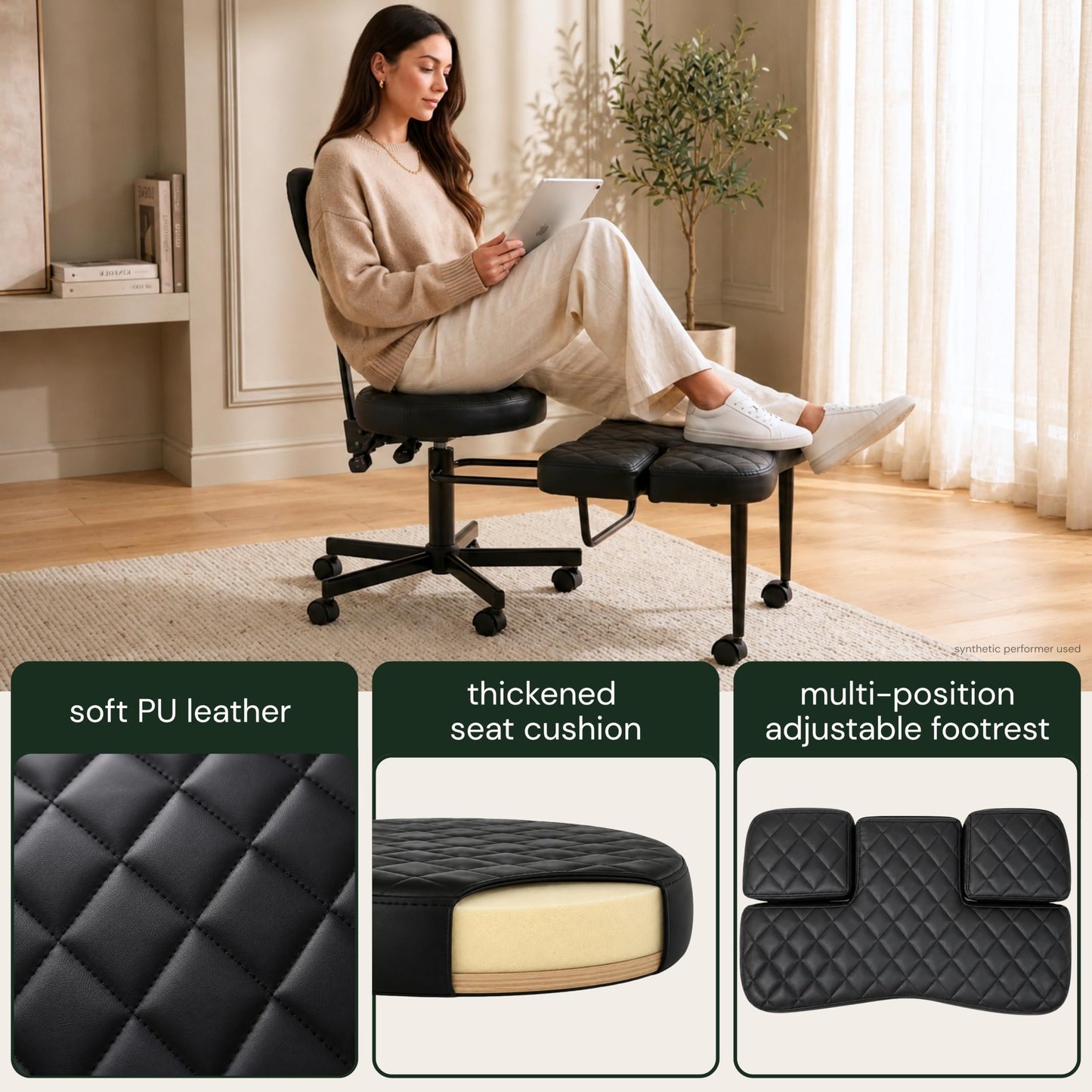 NYPOT Kneeling Chair with Back Support Criss Cross with Foot Rest & Wheels
