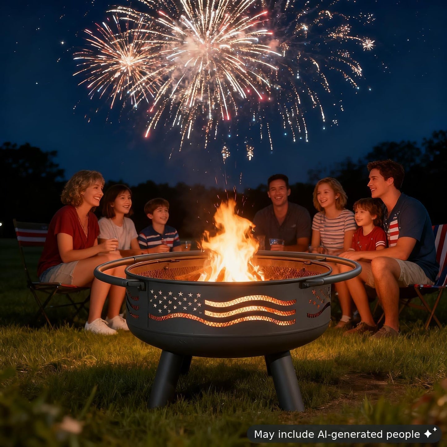 Breezz American Flag Wood-Burning Fire Pit, 32 in