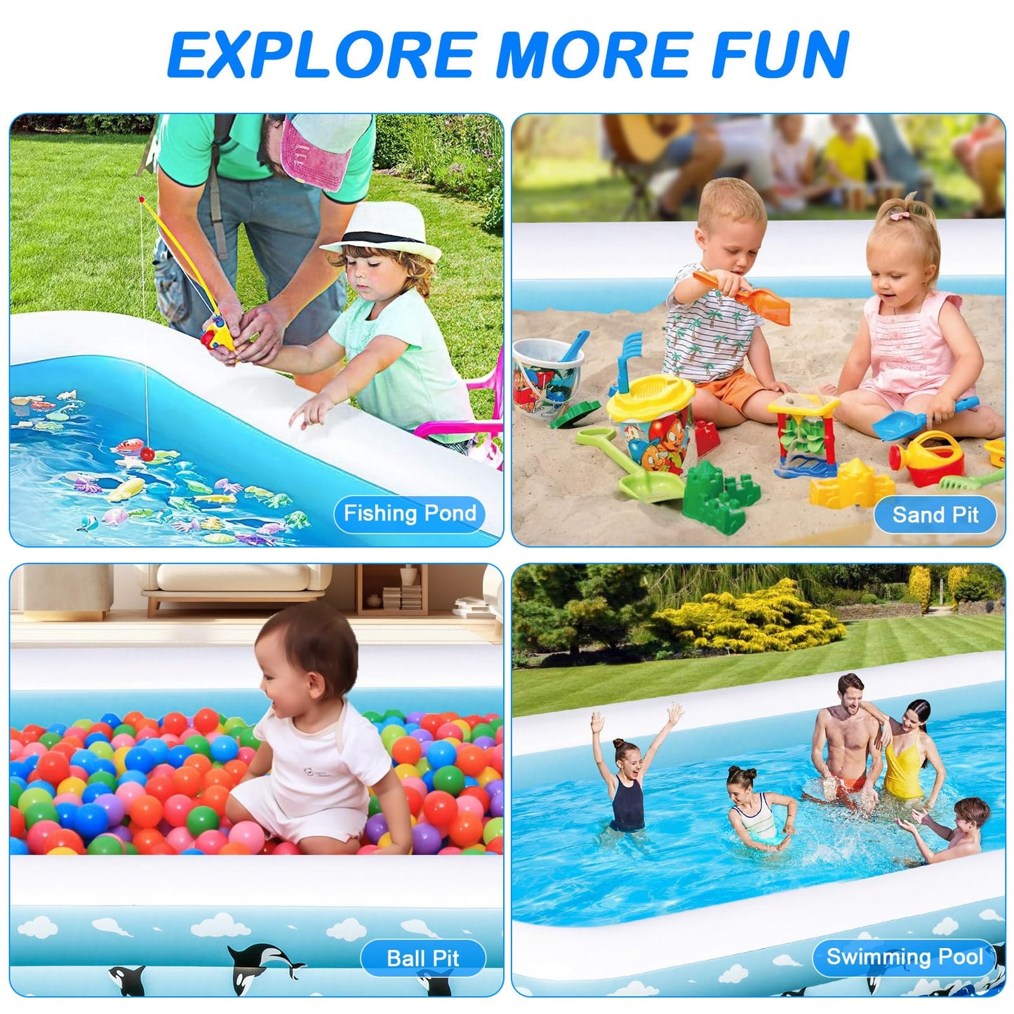 Inflatable Pool 145" x 74" x 22" Large Swimming Pool for Adults & Kids, Oversized Blow Up Pool for Family, Durable Thickened Backyard Kiddie Pool for Outdoor, Garden