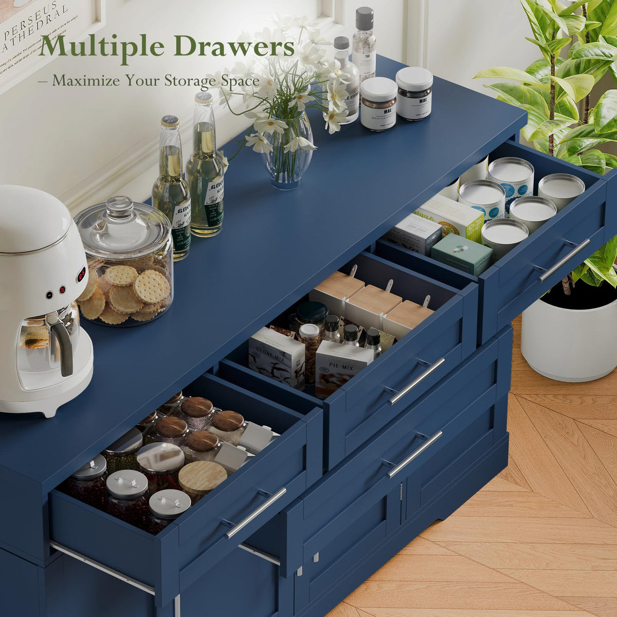 54" Sideboard Cabinet, Kitchen Buffet Cabinet with Storage, Blue