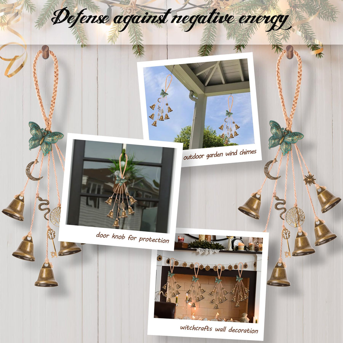 2PC Butterfly Witch Hanging Bells for Home Door Knob Protection