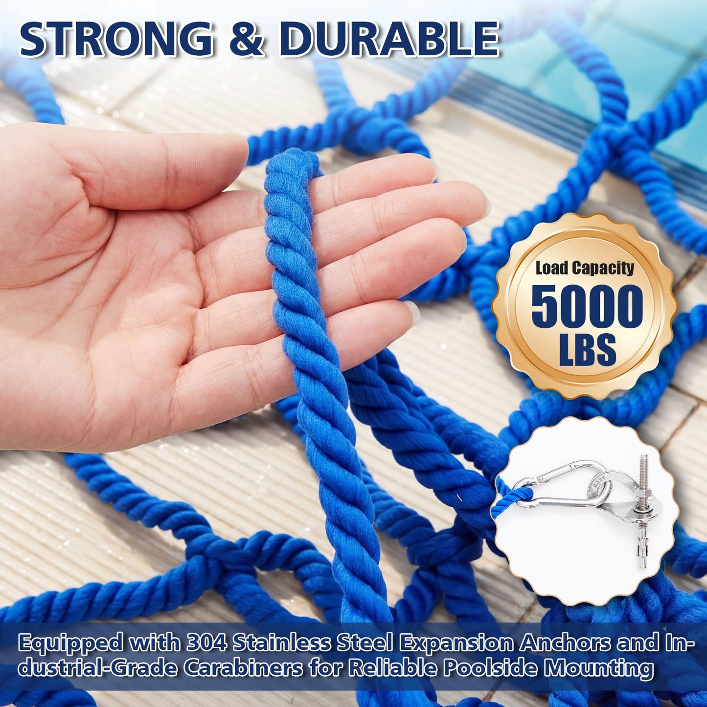 Chunm 20 x 40 ft Pool Safety Net Cover with Anchors, 10 cm Mesh Premium Pool Safety Cover, Inground Heavy-Duty Protective Netting, Easy to Install, Remove and Store, Safe for Children Pets