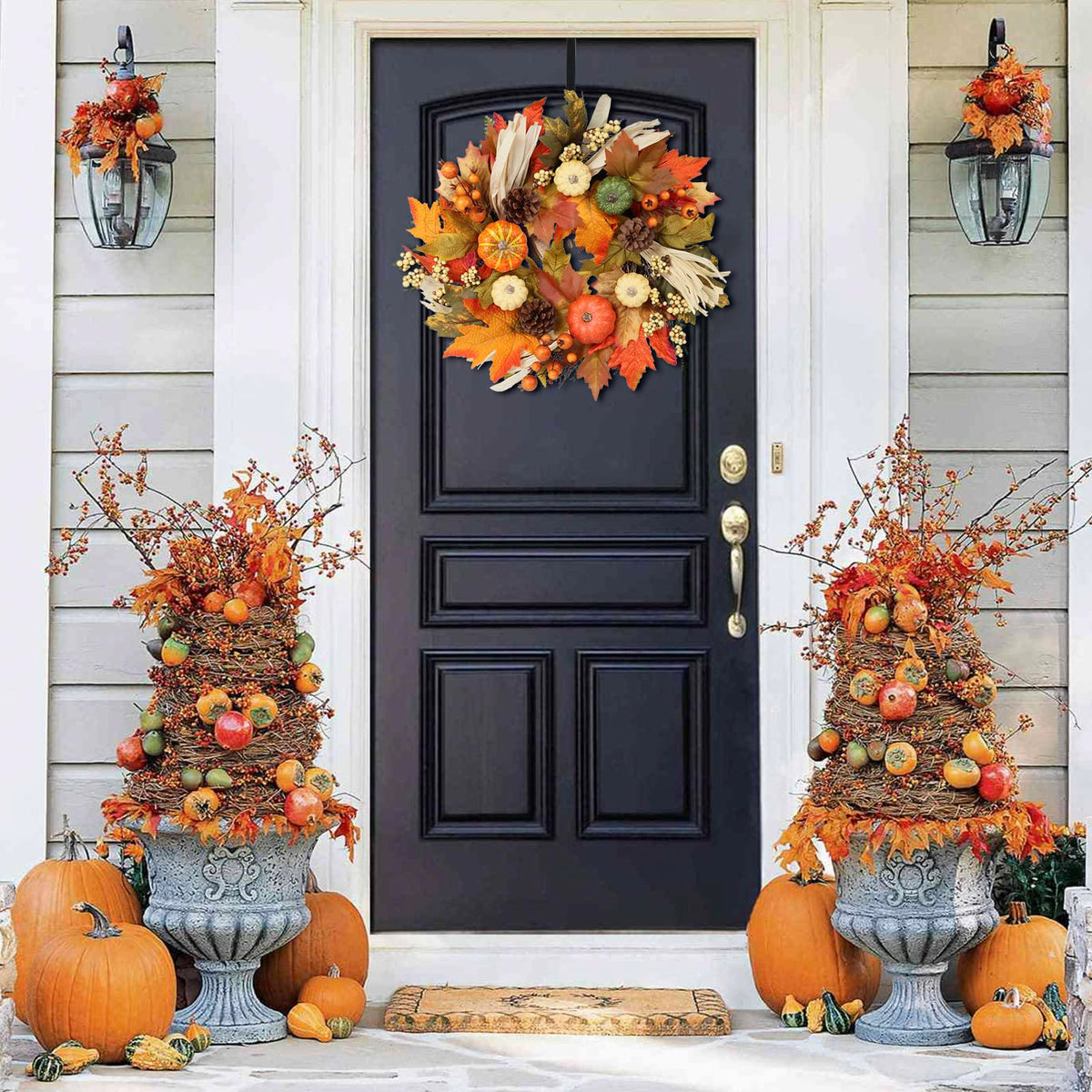 24 Inch Fall Wreaths for Front Door,Autumn Pumpkin Maple Wreath with Hanger